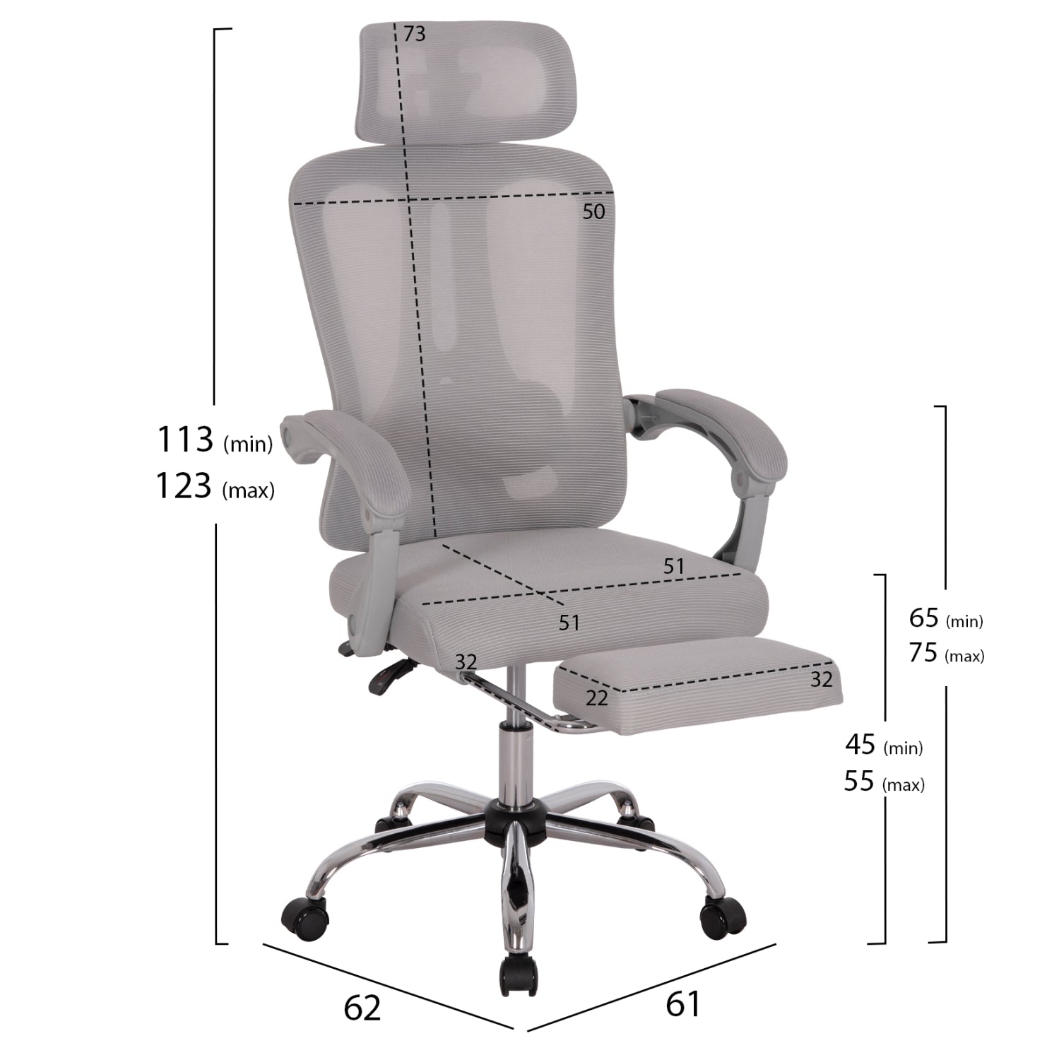 ΚΑΡΕΚΛΑ ΓΡΑΦΕΙΟΥ BARNET HM18258.02 ΓΚΡΙ MESH-ΓΚΡΙ ΣΚΕΛΕΤΟΣ NYLON 61x62x123Υ - Pakobazaar