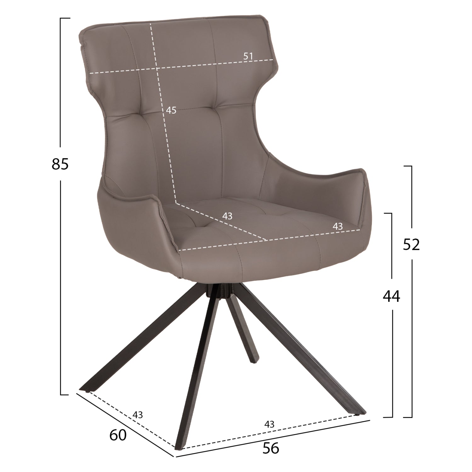 ΚΑΡΕΚΛΑ ΤΡΑΠΕΖΑΡΙΑΣ KIRA HM18412.01 PU ΣΕ ΓΚΡΙ-ΜΕΤΑΛ.ΠΟΔΙΑ 56x60x85Υεκ.