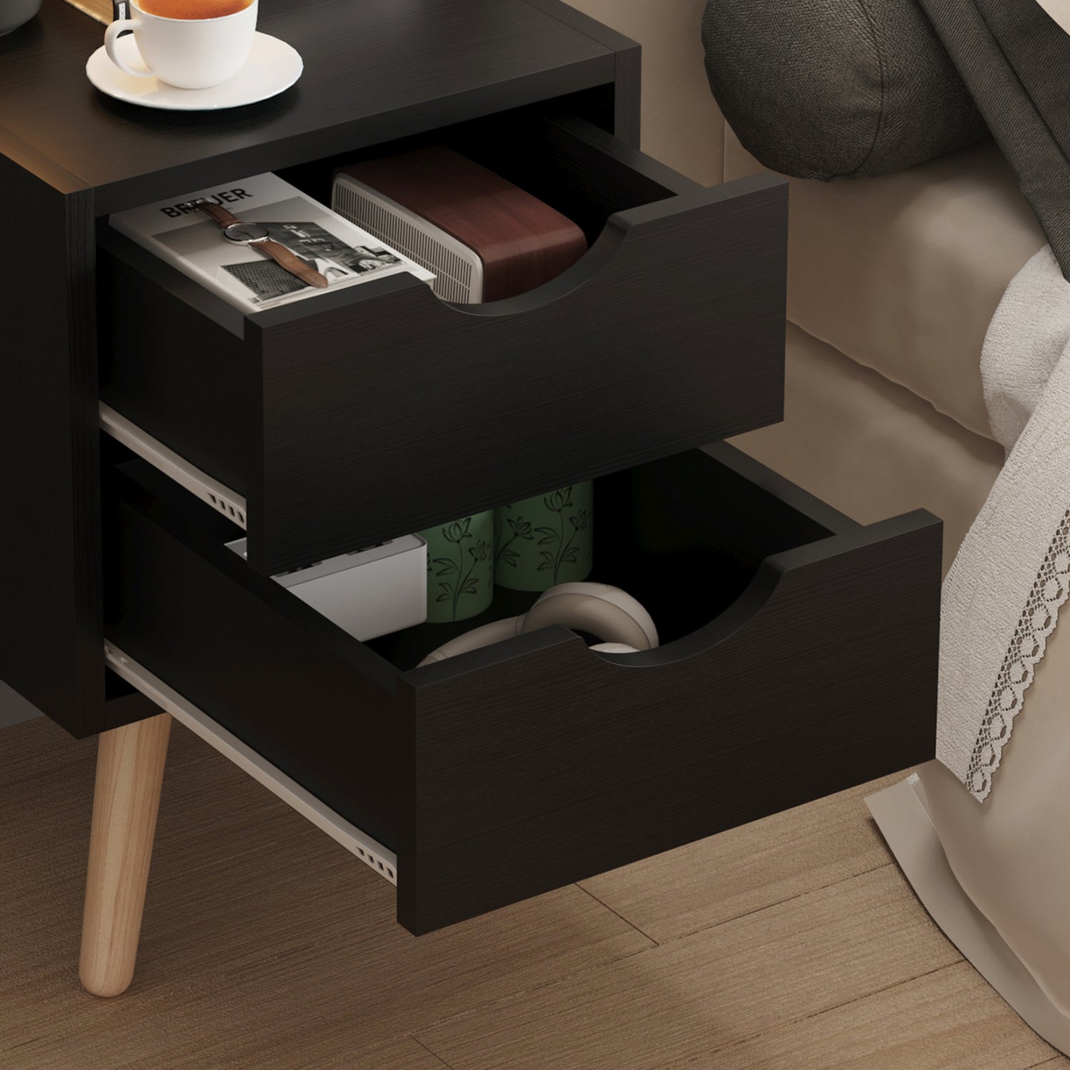 ΚΟΜΟΔΙΝΟ DINKL HM2472.02 ΜΕΛΑΜΙΝΗ-2 ΣΥΡΤΑΡΙΑ-WENGE 29,5x29,5x45Υεκ - Pakobazaar