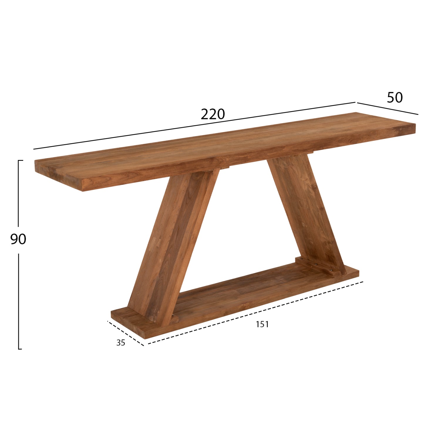 ΚΟΝΣΟΛΑ ΑΠΟ ΞΥΛΟ ΤΕΑΚ ΦΥΣΙΚΟ ΧΡΩΜΑ HM9555 220x50x90Υεκ. - Pakobazaar