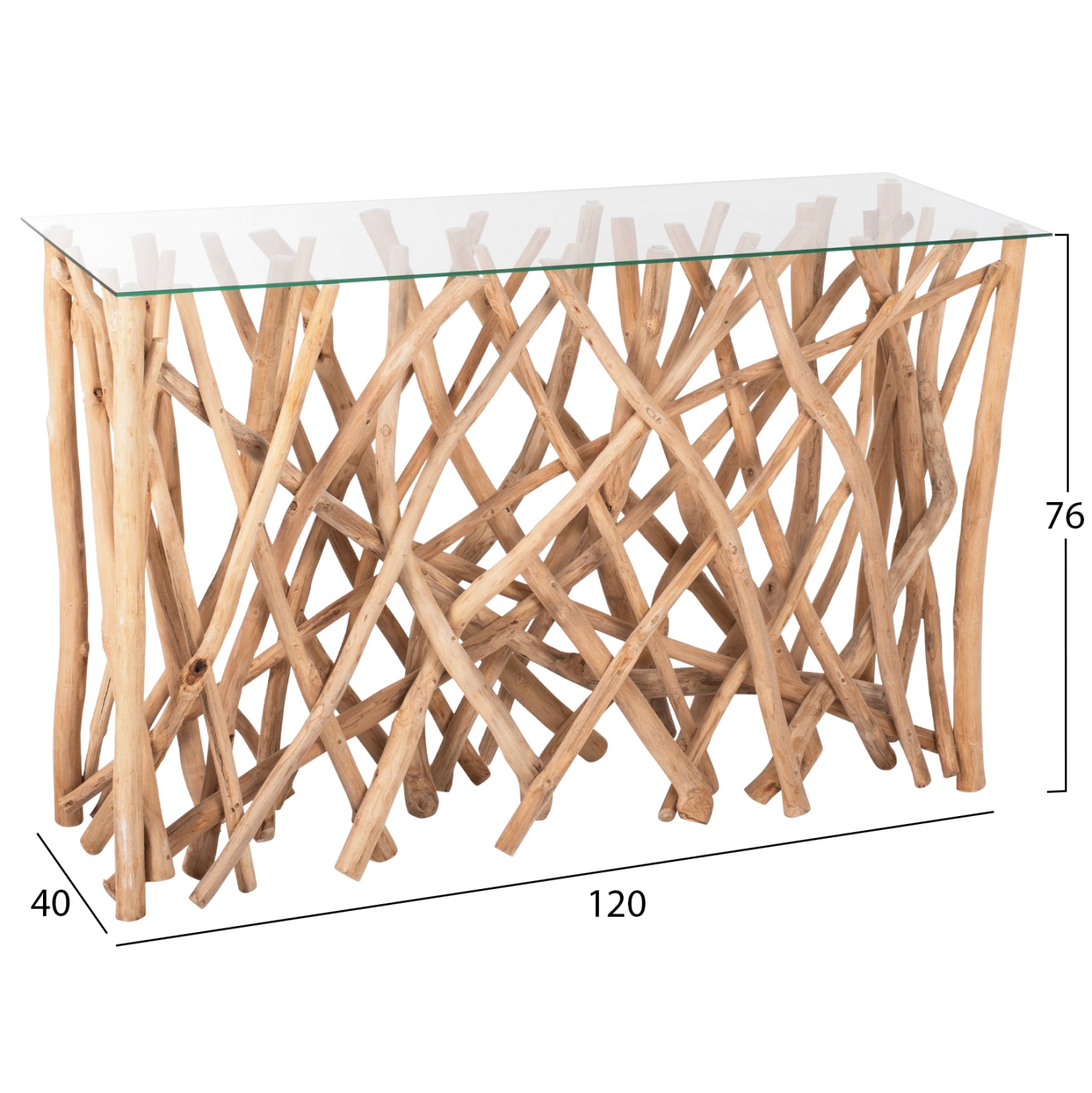 ΚΟΝΣΟΛΑ ΣΕ ΡΟΥΣΤΙΚ ΣΤΥΛ ΜΑΣΙΦ ΞΥΛΟ ΤEAK & ΓΥΑΛΙ ΦΥΣΙΚΟ 120X35X75Yεκ.HM9373 - Pakobazaar
