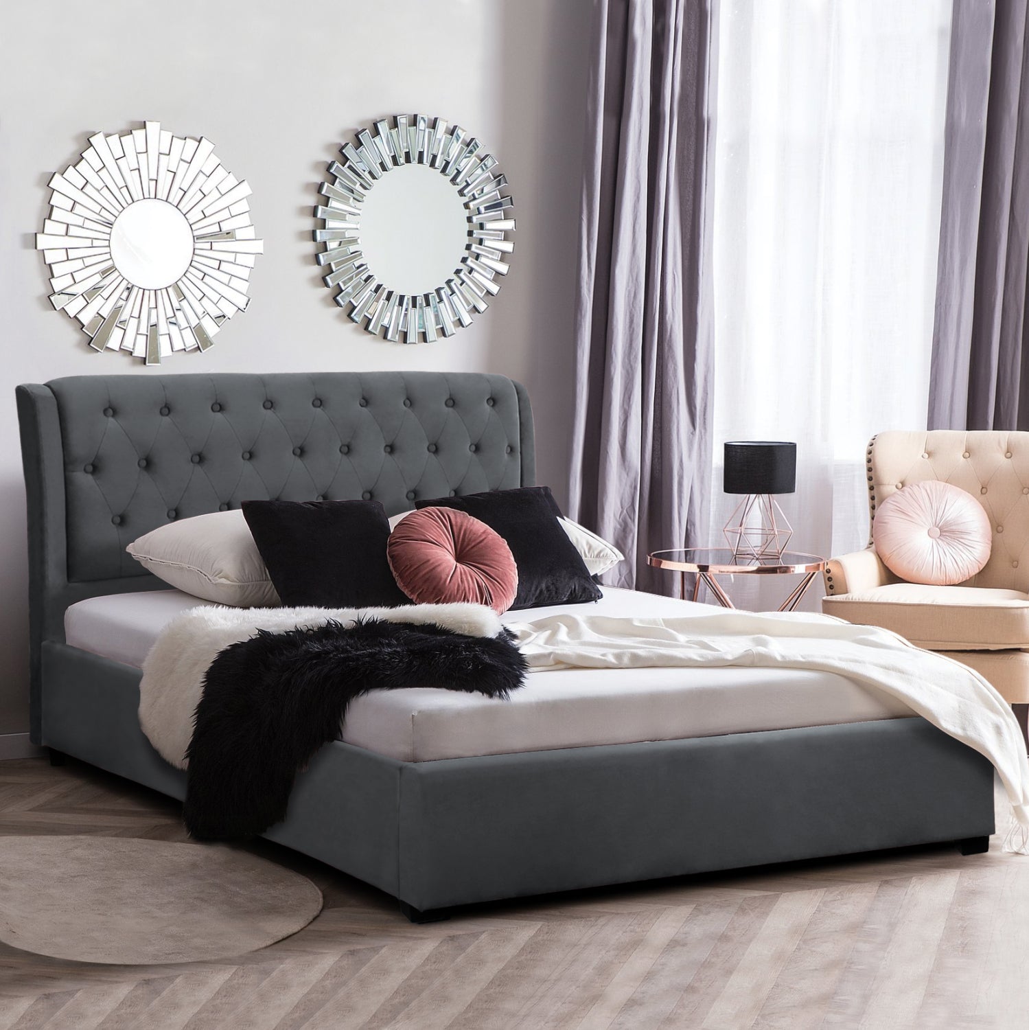 ΚΡΕΒΑΤΙ ODALYS 150X200 ΒΕΛΟΥΔΟ ΥΦΑΣΜΑ ΓΚΡΙ HM549.11 164x223x100 εκ. - Pakobazaar