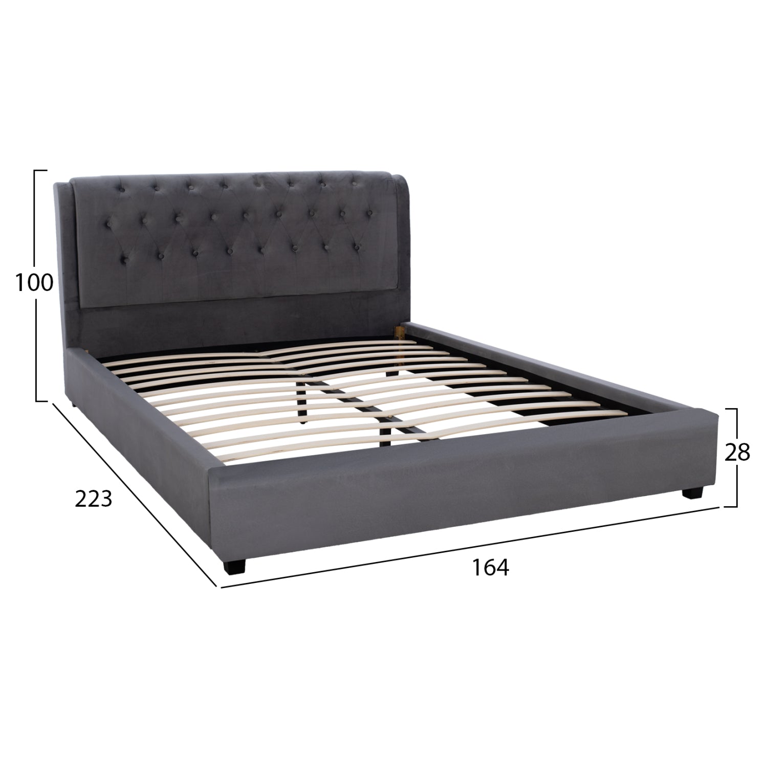 ΚΡΕΒΑΤΙ ODALYS 150X200 ΒΕΛΟΥΔΟ ΥΦΑΣΜΑ ΓΚΡΙ HM549.11 164x223x100 εκ. - Pakobazaar