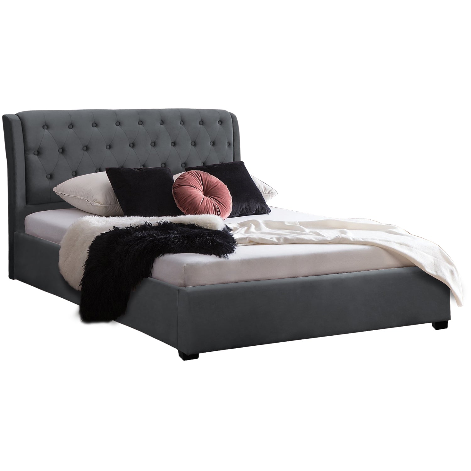 ΚΡΕΒΑΤΙ ODALYS 150X200 ΒΕΛΟΥΔΟ ΥΦΑΣΜΑ ΓΚΡΙ HM549.11 164x223x100 εκ. - Pakobazaar