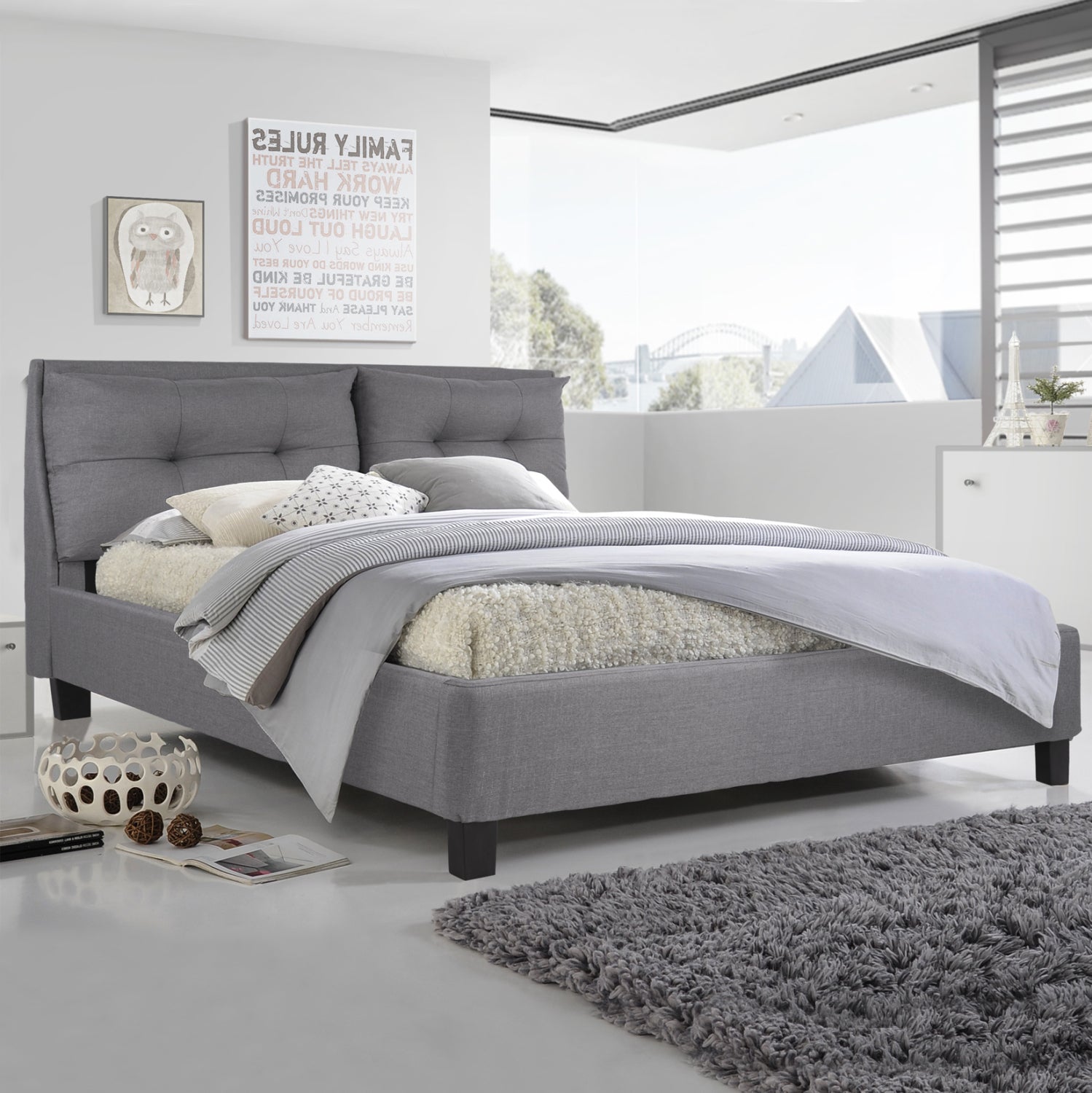 ΚΡΕΒΑΤΙ BILLIE 160x200 εκ. ΜΕ ΥΦΑΣΜΑ ΓΚΡΙ HM551.05 - Pakobazaar
