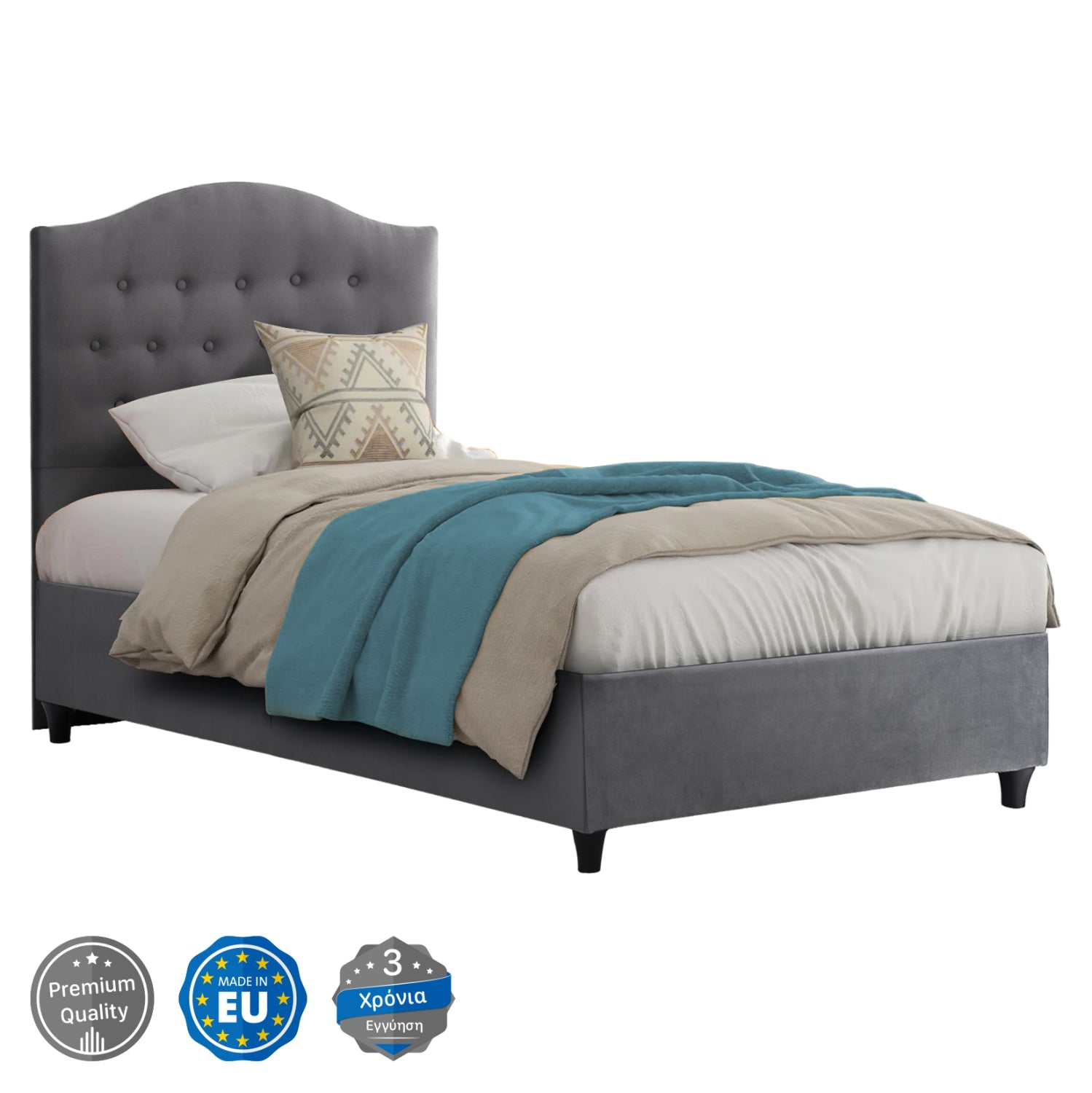 ΚΡΕΒΑΤΙ MALENA ΑΠΟ ΓΚΡΙ ΒΕΛΟΥΔΟ HM651.10 ΓΙΑ ΣΤΡΩΜΑ 90x200 εκ. - Pakobazaar