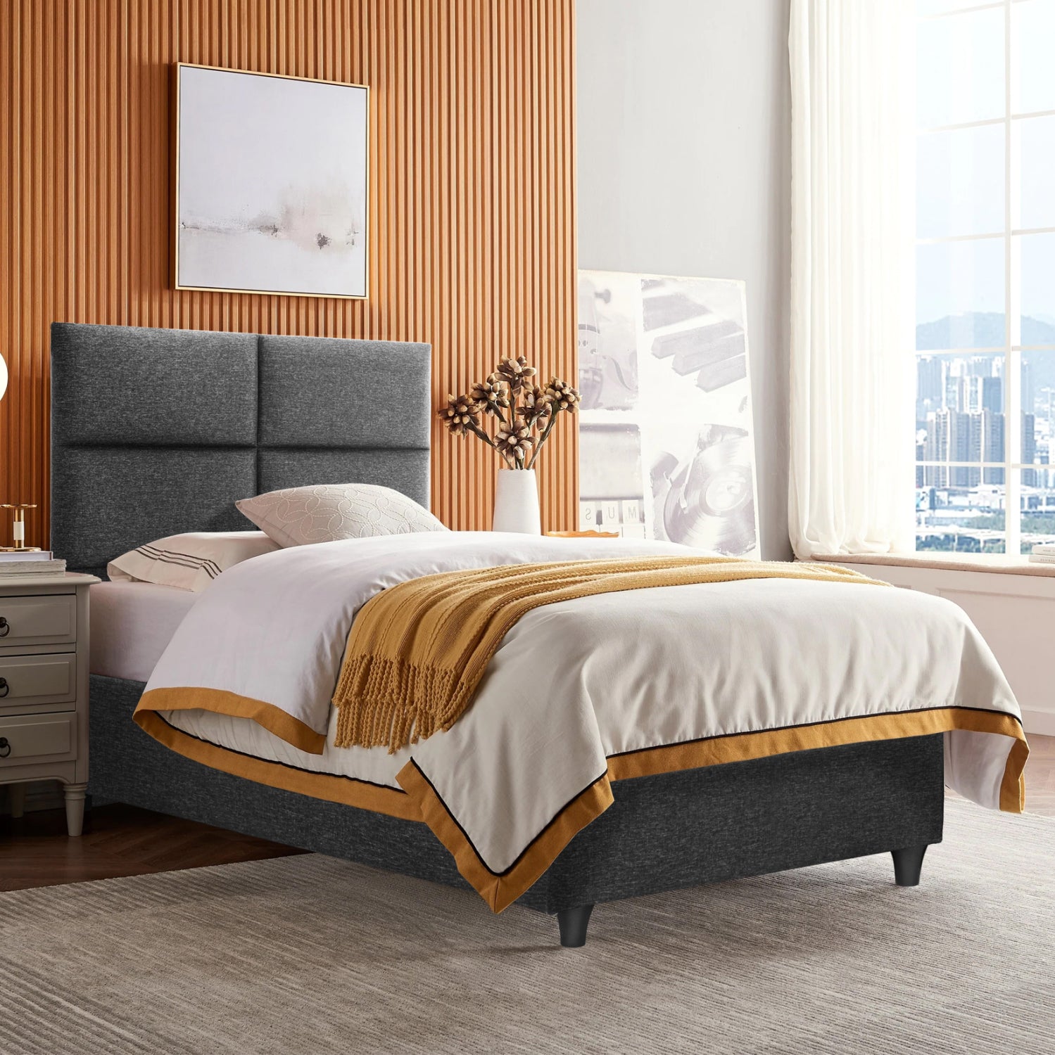 ΚΡΕΒΑΤΙ MILO ΑΠΟ ΓΚΡΙ ΥΦΑΣΜΑ HM652.01 ΓΙΑ ΣΤΡΩΜΑ 90x200 εκ. - Pakobazaar