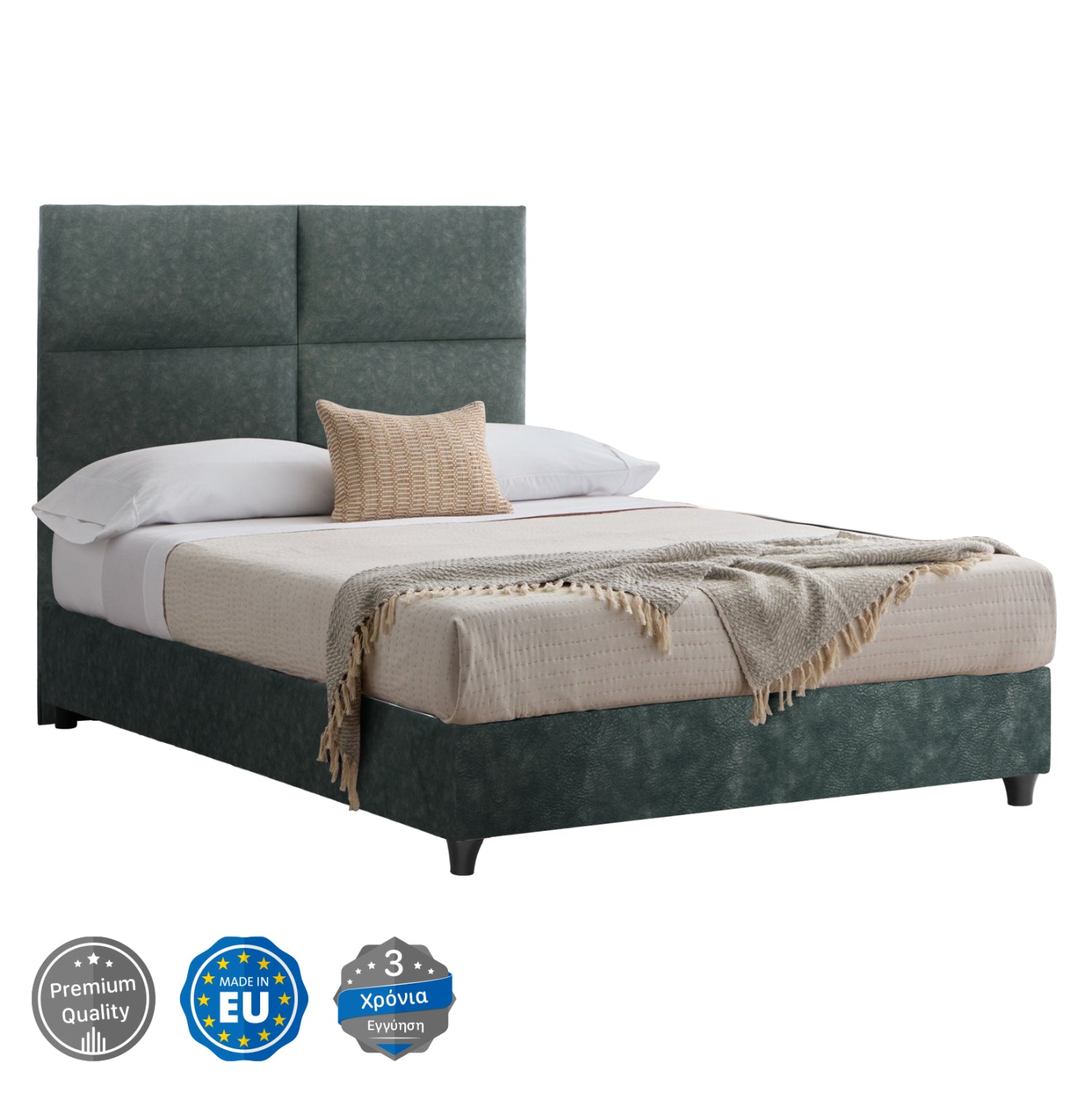 ΚΡΕΒΑΤΙ MILO ΑΠΟ ΠΡΑΣΙΝΟ ΥΦΑΣΜΑ τύπου NUBUCK HM646.27 ΓΙΑ ΣΤΡΩΜΑ 120x200 εκ. - Pakobazaar