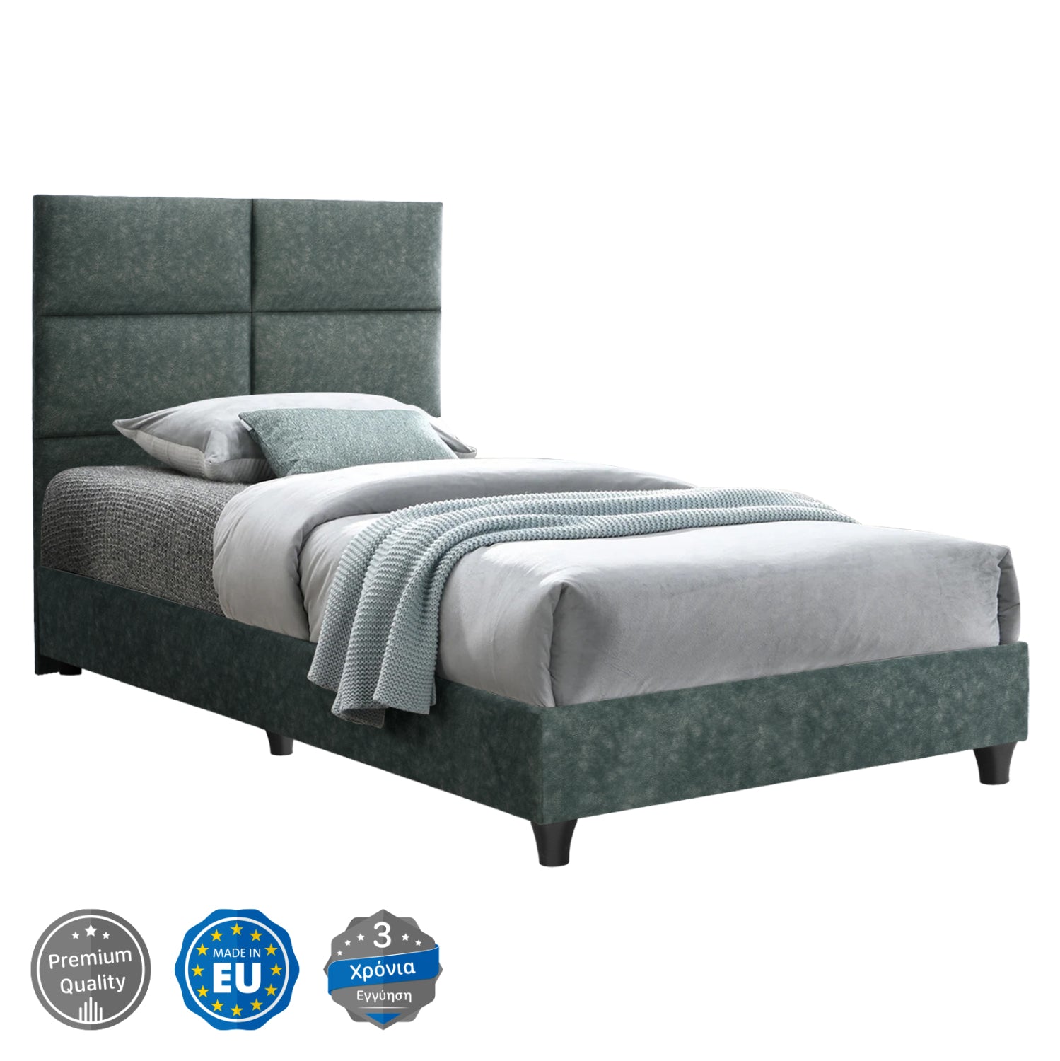 ΚΡΕΒΑΤΙ MILO ΑΠΟ ΠΡΑΣΙΝΟ ΥΦΑΣΜΑ τύπου NUBUCK HM652.27 ΓΙΑ ΣΤΡΩΜΑ 90x200 εκ. - Pakobazaar