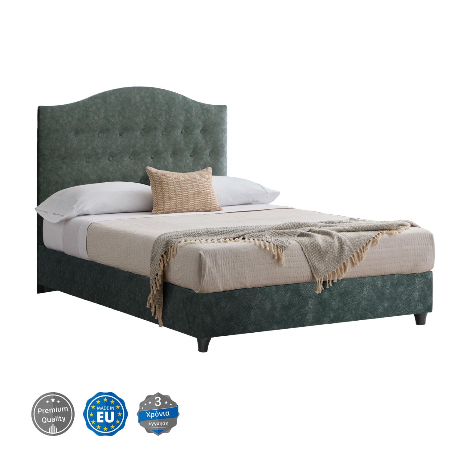ΚΡΕΒΑΤΙ MALENA ΑΠΟ ΠΡΑΣΙΝΟ ΥΦΑΣΜΑ τύπου NUBUCK, HM647.27 ΓΙΑ ΣΤΡΩΜΑ 120x200 εκ. - Pakobazaar