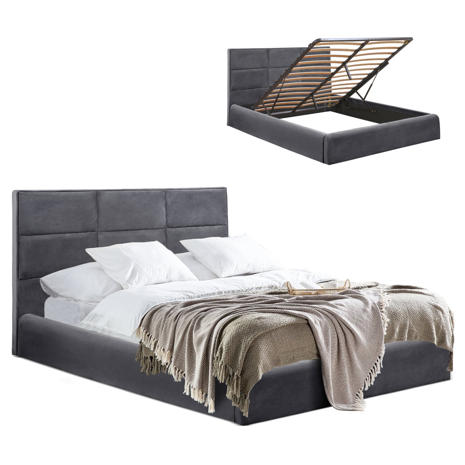 ΚΡΕΒΑΤΙ BRILEY ΒΕΛΟΥΔΟ ΓΚΡΙ ΜΕ ΑΠΟΘΗΚΕΥΤΙΚΟ ΧΩΡΟ 160x200 εκ HM583.01 - Pakobazaar