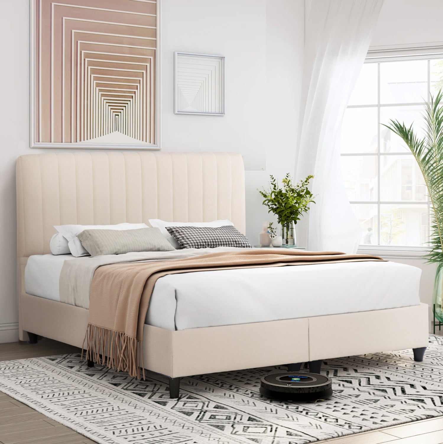 ΚΡEΒΑΤΙ ΔΙΠΛΟ LUTHER HM717 ΜΠΕΖ ΥΦΑΣΜΑ ΓΙΑ ΣΤΡΩΜΑ 160x200εκ. - Pakobazaar