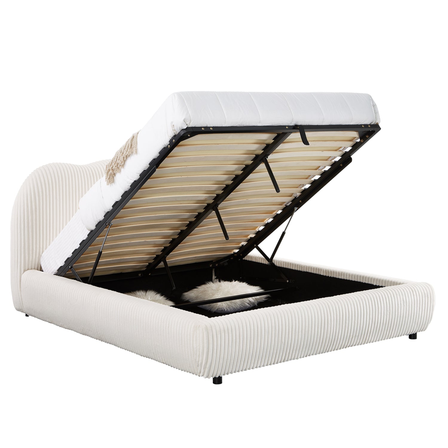 ΚΡΕΒΑΤΙ ΜΕ ΑΠΟΘ.ΧΩΡΟ KALLY HM729.03 ΜΠΕΖ FAUX FUR ΥΦΑΣΜΑ--ΓΙΑ ΣΤΡΩΜΑ 160x200εκ - Pakobazaar