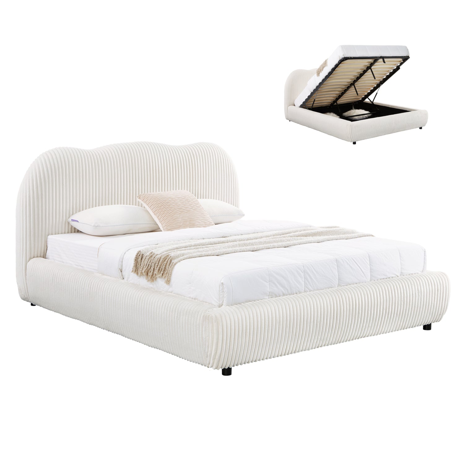 ΚΡΕΒΑΤΙ ΜΕ ΑΠΟΘ.ΧΩΡΟ KALLY HM729.03 ΜΠΕΖ FAUX FUR ΥΦΑΣΜΑ--ΓΙΑ ΣΤΡΩΜΑ 160x200εκ - Pakobazaar