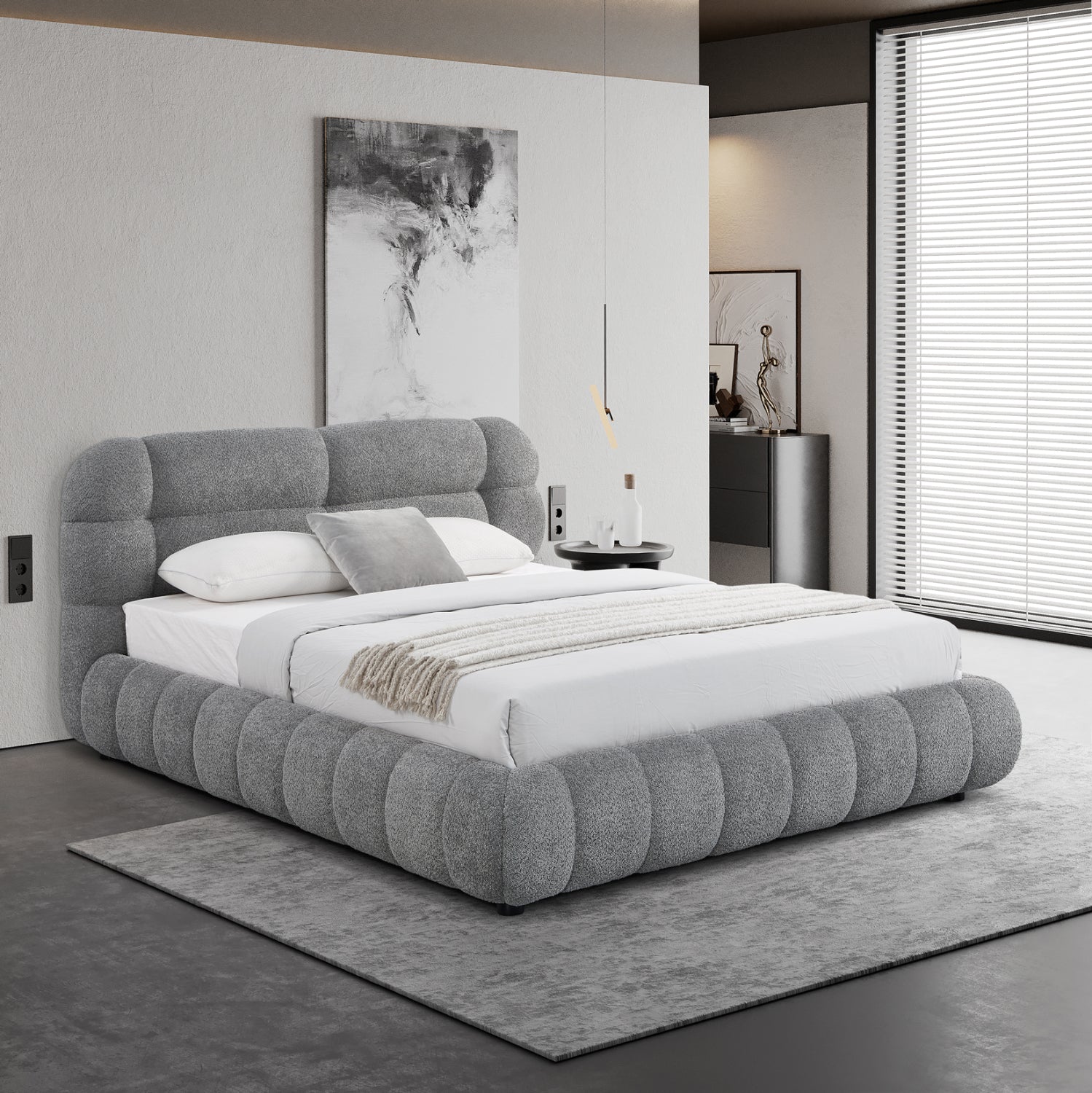 ΚΡΕΒΑΤΙ ΜΕ ΑΠΟΘ.ΧΩΡΟ MOLEN HM730.01 ΓΚΡΙ ΜΠΟΥΚΛΕ ΥΦΑΣΜΑ--ΓΙΑ ΣΤΡΩΜΑ 160x200εκ - Pakobazaar