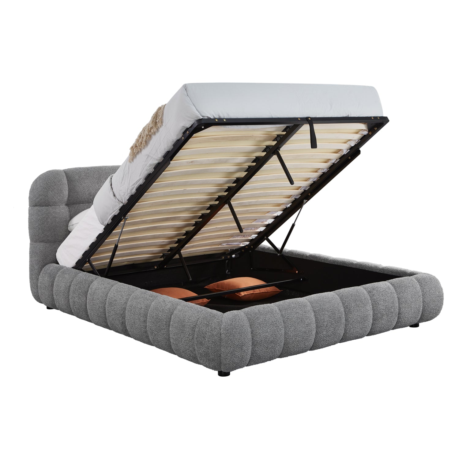 ΚΡΕΒΑΤΙ ΜΕ ΑΠΟΘ.ΧΩΡΟ MOLEN HM730.01 ΓΚΡΙ ΜΠΟΥΚΛΕ ΥΦΑΣΜΑ--ΓΙΑ ΣΤΡΩΜΑ 160x200εκ - Pakobazaar