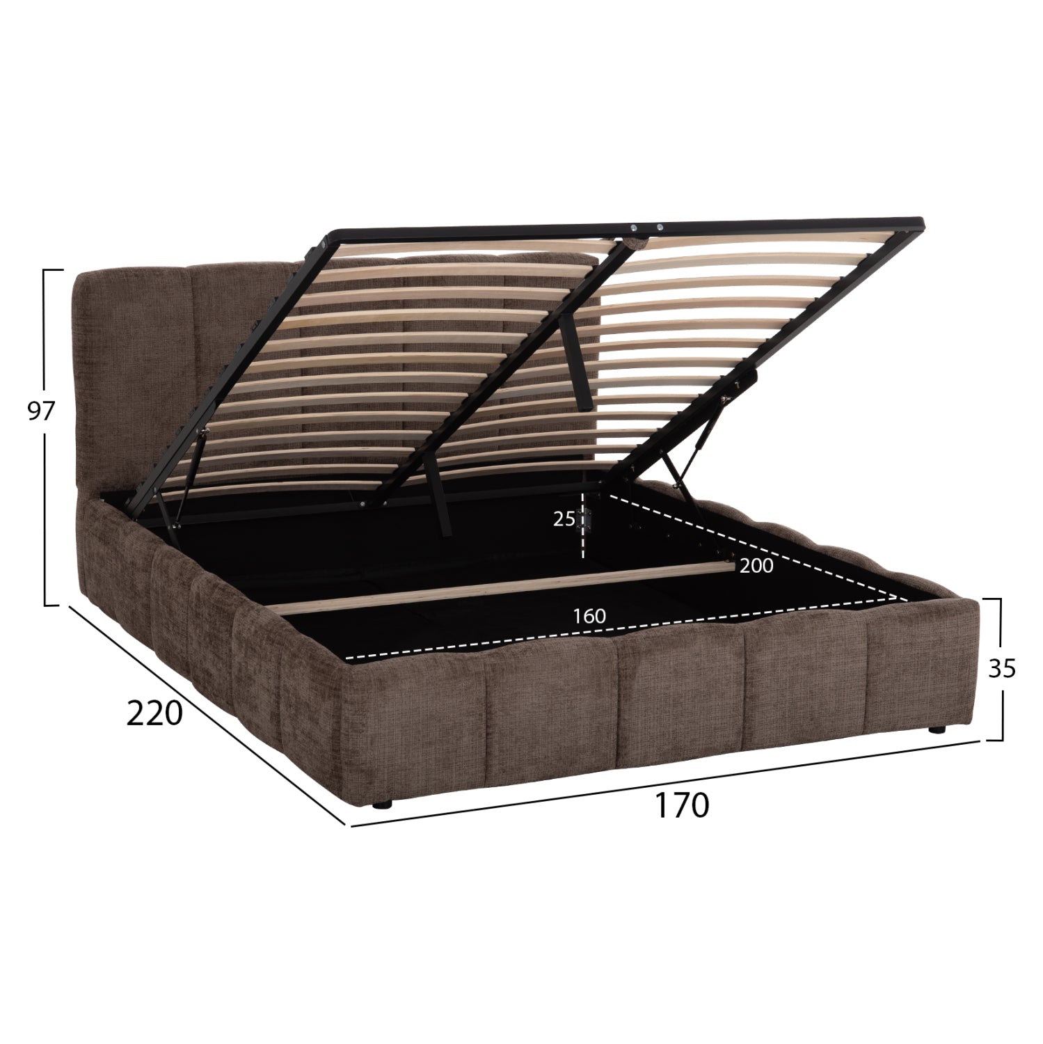 ΚΡΕΒΑΤΙ ΔΙΠΛΟ ΜΕ ΑΠΟΘ.ΧΩΡΟ ENYA HM763.05 ΜΠΕΖ/ΚΑΦΕ ΥΦΑΣΜΑ --ΓΙΑ ΣΤΡΩΜΑ 160x200εκ - Pakobazaar