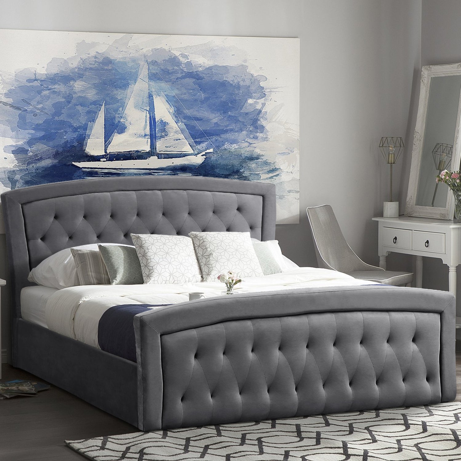 ΚΡΕΒΑΤΙ ΔΙΠΛΟ ΜΕ ΣΤΡΩΜΑ & ΑΠΟΘ.ΧΩΡΟ ODELIA HM21279.01 ΓΚΡΙ ΒΕΛΟΥΔΟ--ΓΙΑ 160x200εκ - Pakobazaar