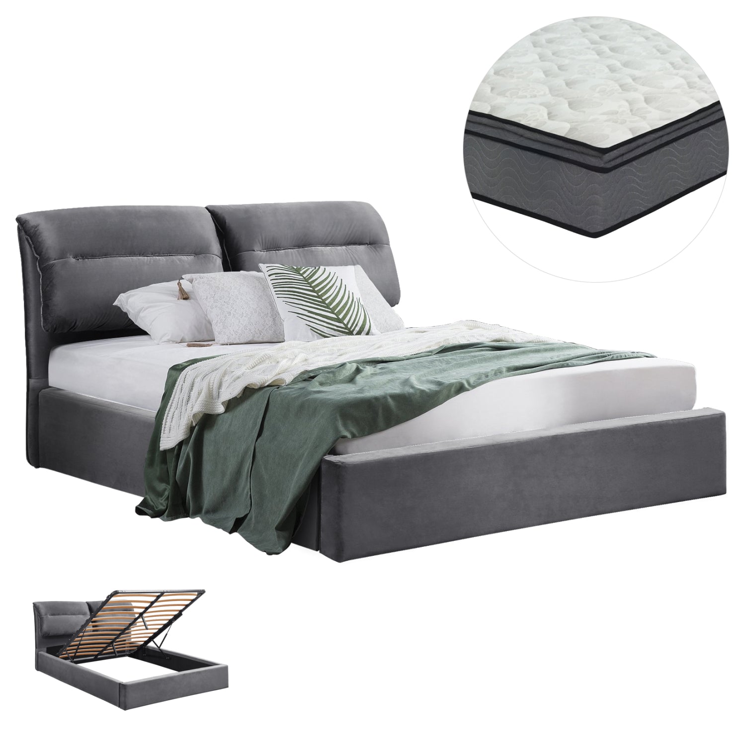 ΚΡΕΒΑΤΙ ΔΙΠΛΟ & ΣΤΡΩΜΑ KENDRA HM10720.01 ΓΚΡΙ ΒΕΛΟΥΔΟ ΜΕ ΑΠΟΘ.ΧΩΡΟ--ΓΙΑ 160x200εκ - Pakobazaar