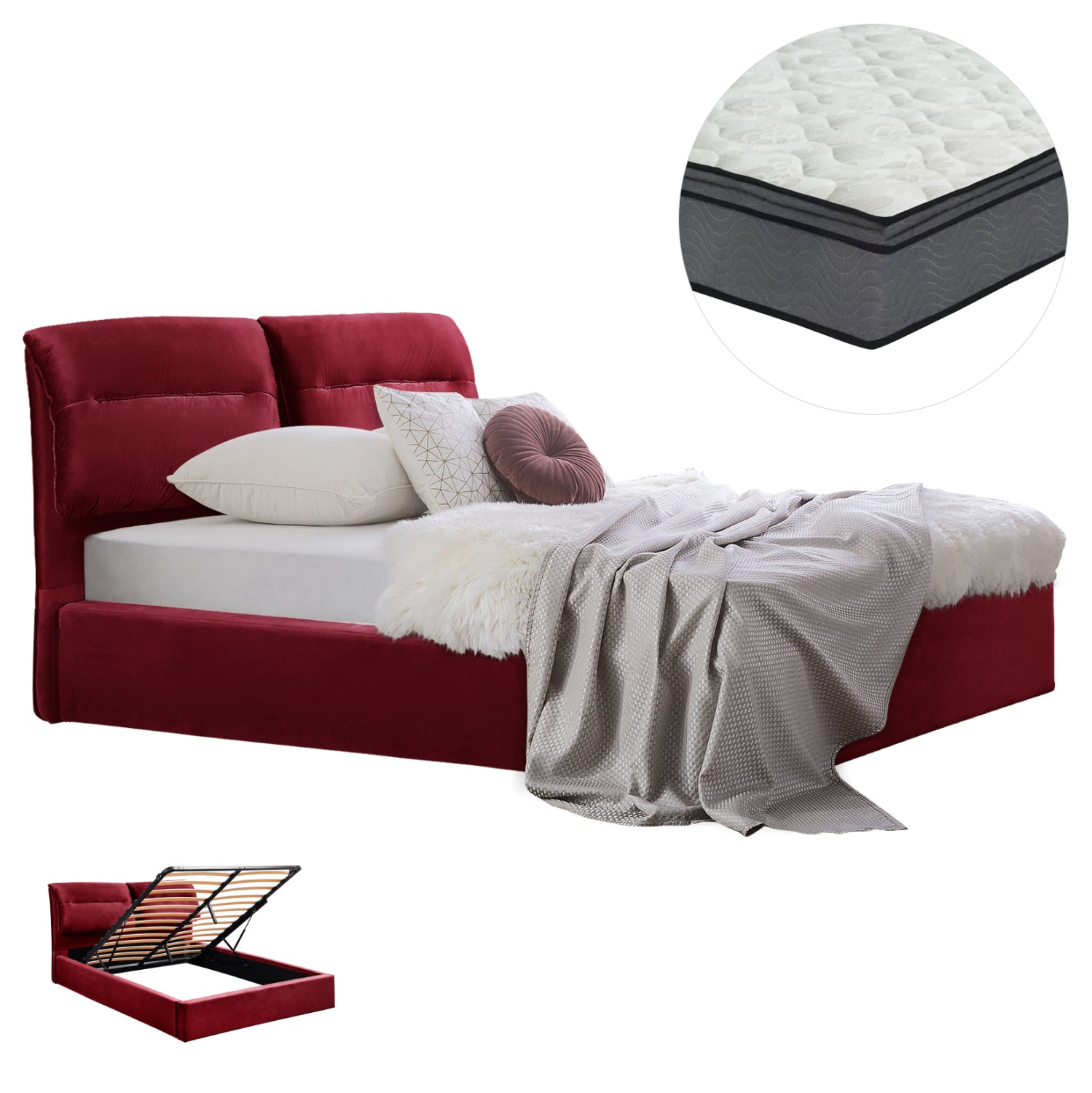 ΚΡΕΒΑΤΙ ΔΙΠΛΟ & ΣΤΡΩΜΑ KENDRA HM10720.06 ΚΟΚΚΙΝΟ ΒΟΥΡΓΟΥΝΔΙΑΣ ΒΕΛΟΥΔΟ--ΑΠΟΘ.ΧΩΡΟΣ--160x200εκ - Pakobazaar