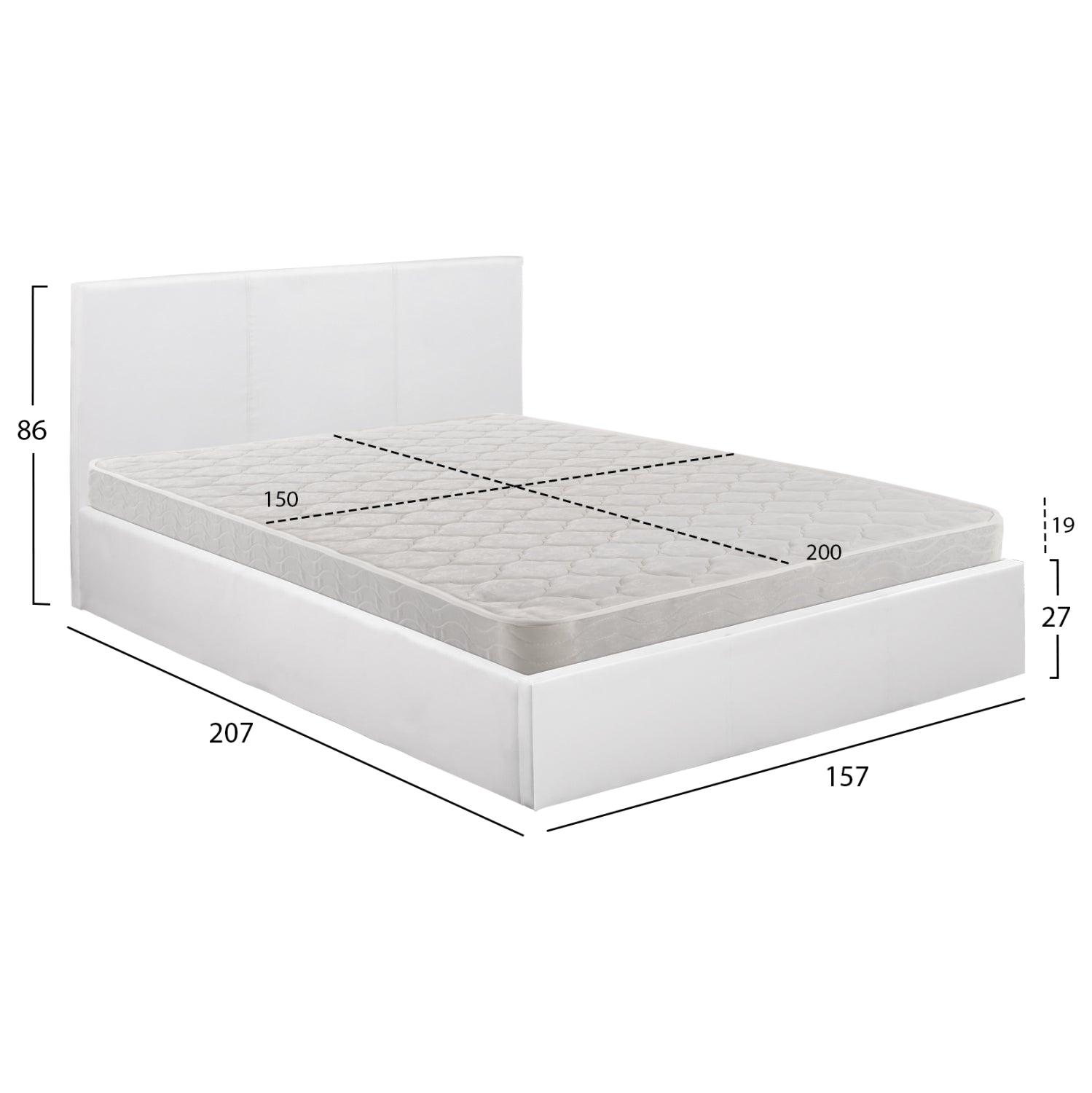 ΚΡΕΒΑΤΙ ΔΙΠΛΟ & ΣΤΡΩΜΑ 150x200εκ BOBBI HM21271.01 ΛΕΥΚΟ PU ΜΕ ΑΠΟΘ.ΧΩΡΟ