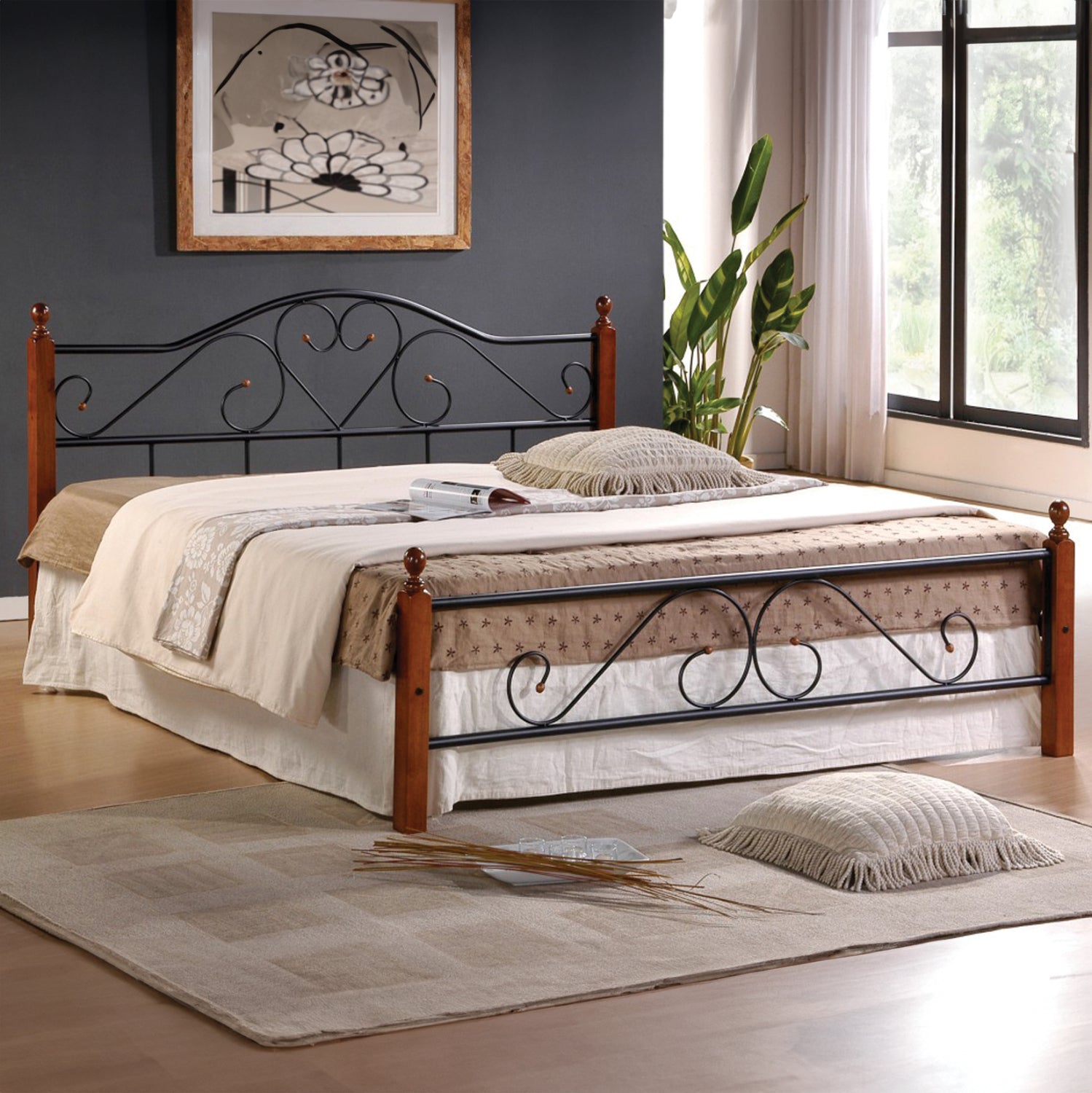 ΚΡΕΒΑΤΙ ΔΙΠΛΟ & ΣΤΡΩΜΑ CANDY HM21327 ΜΕΤΑΛΛΟ & ΞΥΛΟ ΣΕ DIRTY OAK--ΣΤΡΩΜΑ 150x200εκ - Pakobazaar