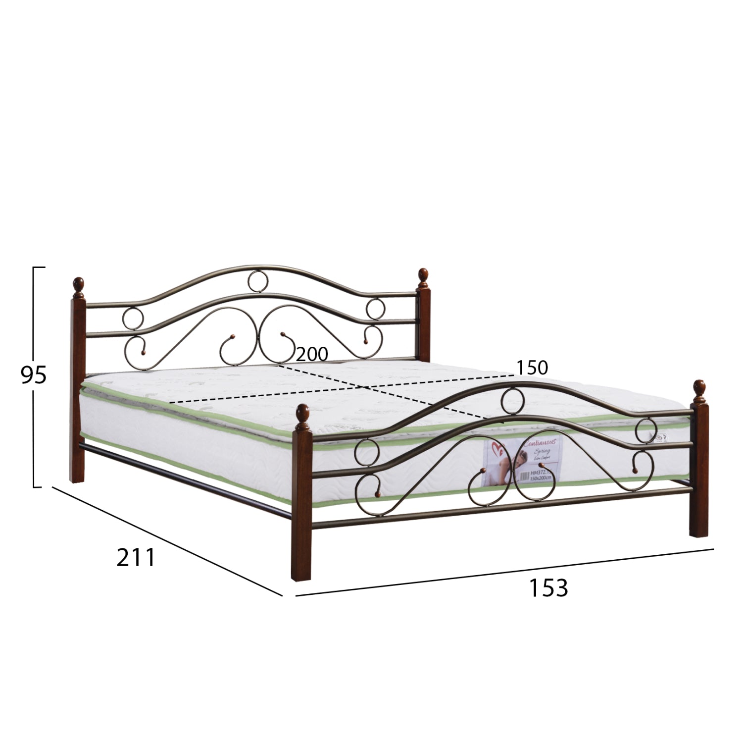 ΚΡΕΒΑΤΙ ΔΙΠΛΟ & ΣΤΡΩΜΑ CELINA HM21328 ΜΕΤΑΛΛΟ & ΞΥΛΟ ΣΕ DIRTY OAK--ΣΤΡΩΜΑ 150x200εκ