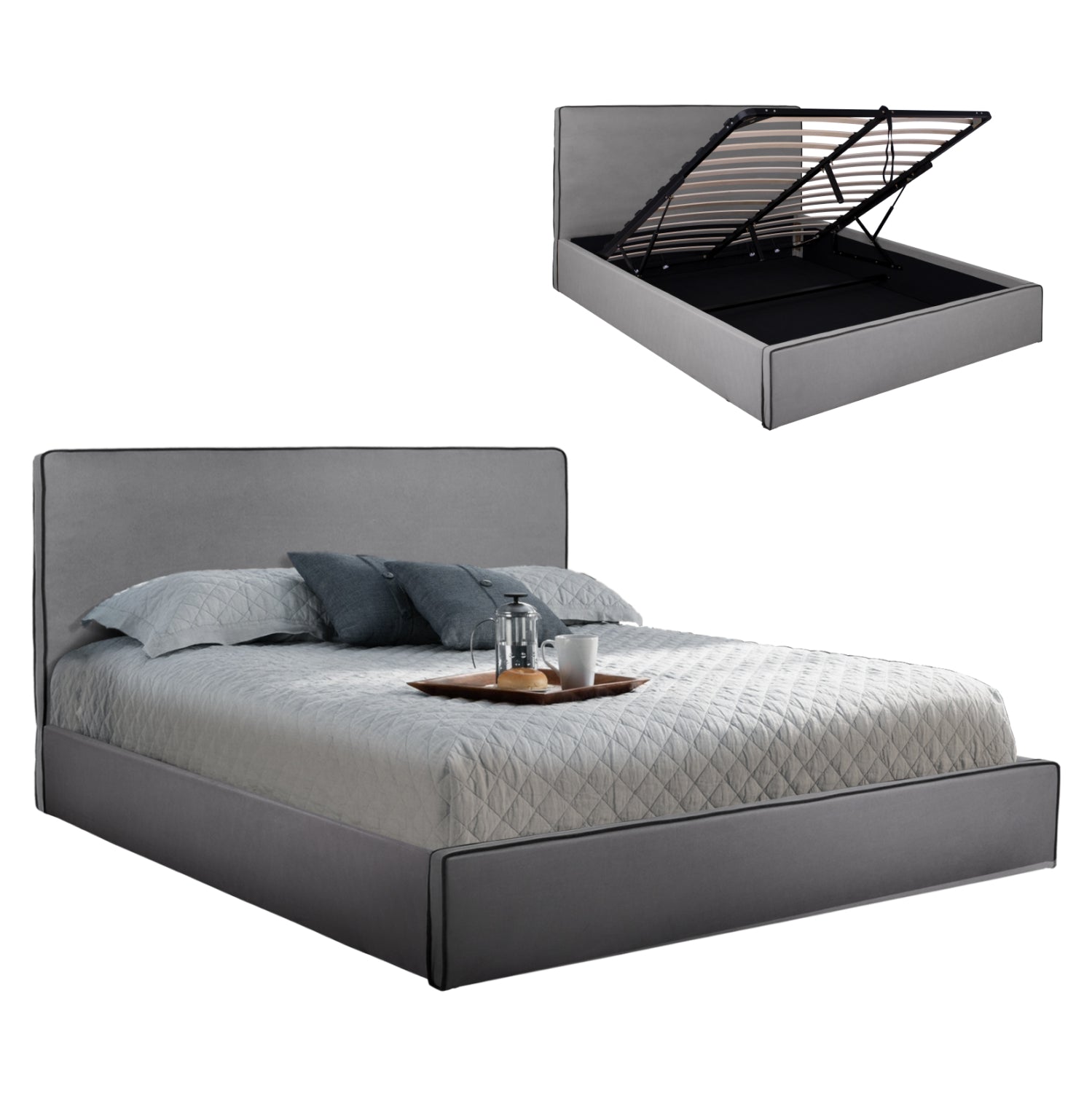 ΚΡΕΒΑΤΙ ALLIE HM584.01 160x200 εκ. ΜΕ ΑΠΟΘΗΚΕΥΤΙΚΟ ΧΩΡΟ ΓΚΡΙ ΥΦΑΣΜΑ - Pakobazaar