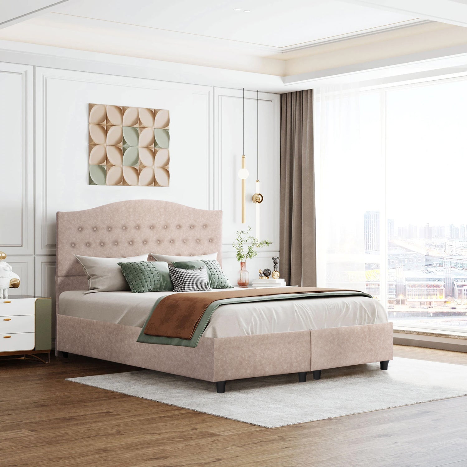 ΚΡΕΒΑΤΙ MALENA HM638.22 ΜΠΕΖ ΥΦΑΣΜΑ Τ. NUBUCK ΓΙΑ ΣΤΡΩΜΑ 150x200εκ. - Pakobazaar