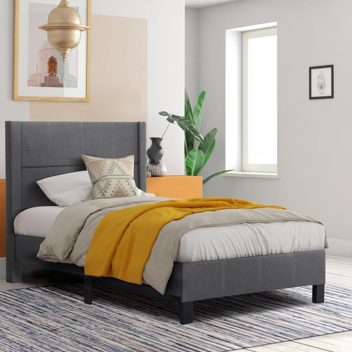 ΚΡΕΒΑΤΙ TRILLOP HM667.12 ΓΚΡΙ ΥΦΑΣΜΑ ΓΙΑ ΜΟΝΟ ΣΤΡΩΜΑ 120X200εκ. - Pakobazaar