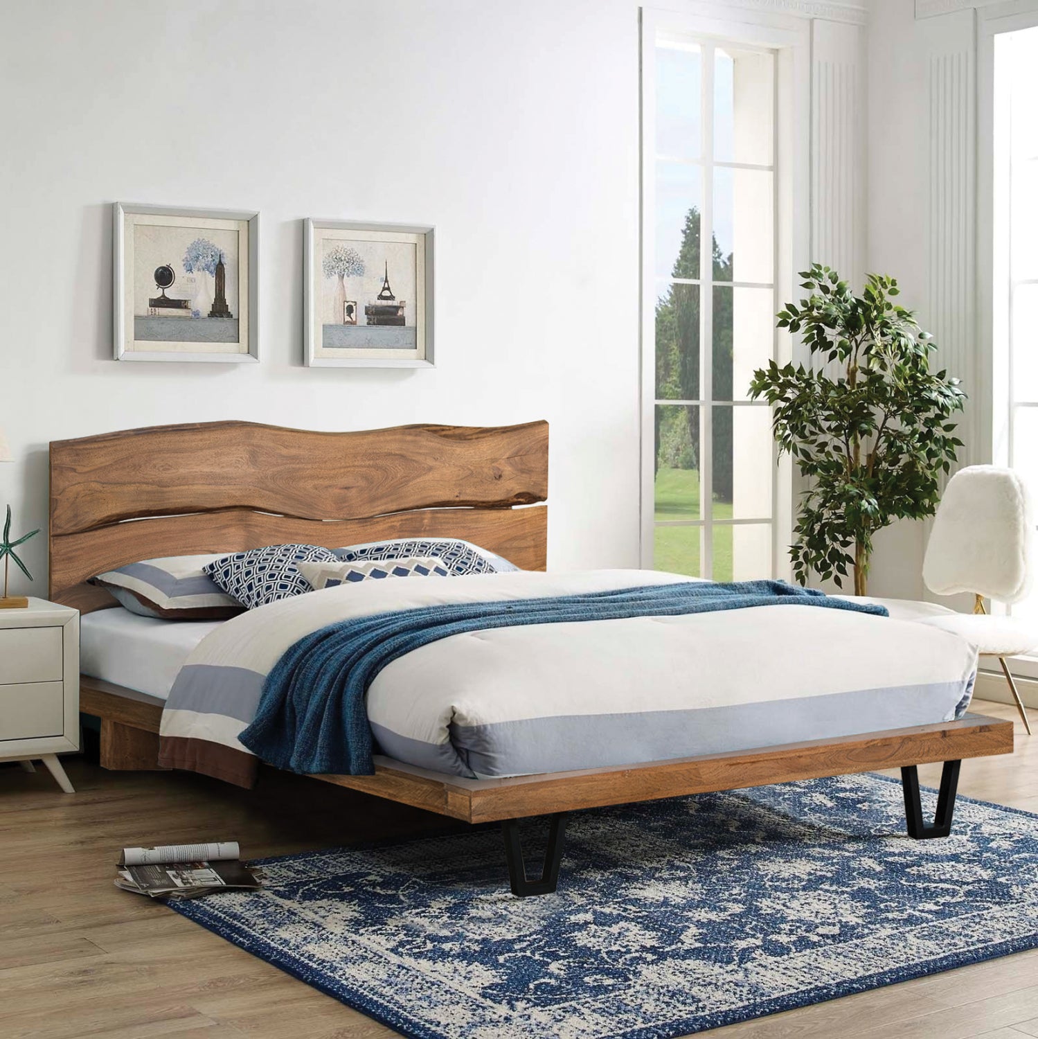 ΚΡΕΒΑΤΙ NICOLE HM8218.11 ΑΠΟ ΜΑΣΙΦ ΞΥΛΟ ΑΚΑΚΙΑΣ 212,5x180x106εκ. ΓΙΑ ΣΤΡΩΜΑ 160Χ200 - Pakobazaar
