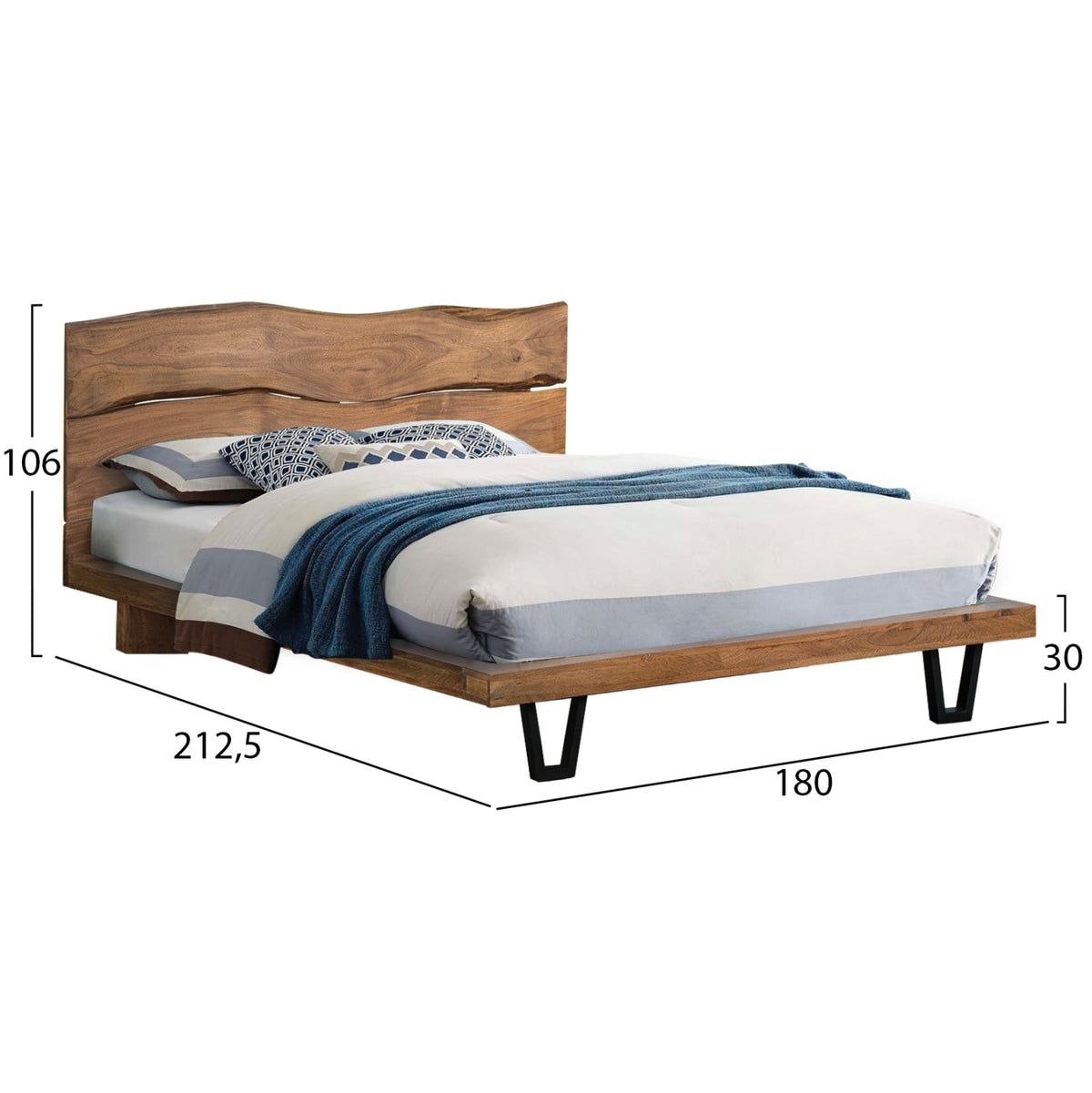 ΚΡΕΒΑΤΙ NICOLE HM8218.11 ΑΠΟ ΜΑΣΙΦ ΞΥΛΟ ΑΚΑΚΙΑΣ 212,5x180x106εκ. ΓΙΑ ΣΤΡΩΜΑ 160Χ200 - Pakobazaar