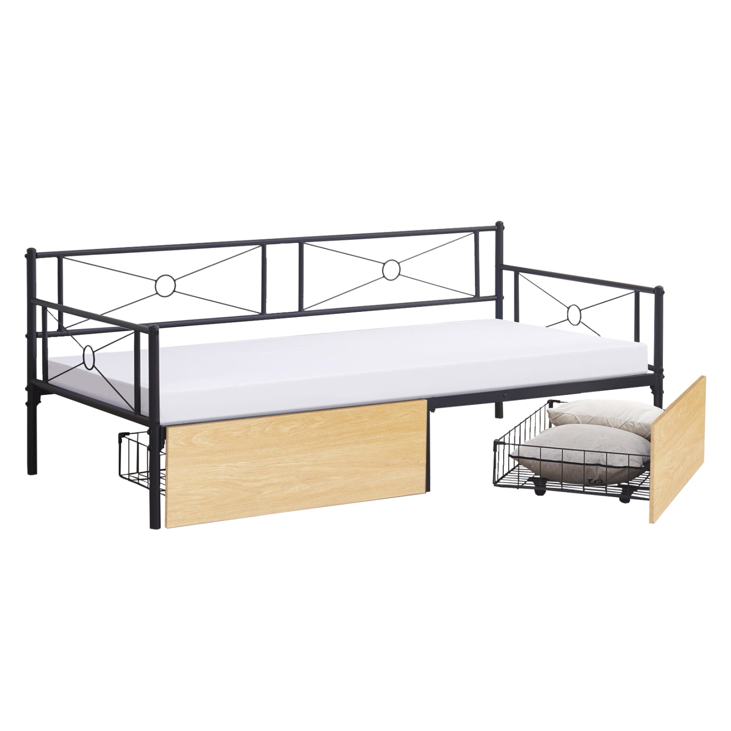 ΚΡΕΒΑΤΙ-ΚΑΝΑΠΕΣ BERNIE HM21120.02 ΜΑΥΡΟΣ ΜΕΤΑΛ.ΣΚΕΛΕΤΟΣ & 2 SONAMA ΣΥΡΤΑΡΙΑ-190x90εκ. - Pakobazaar