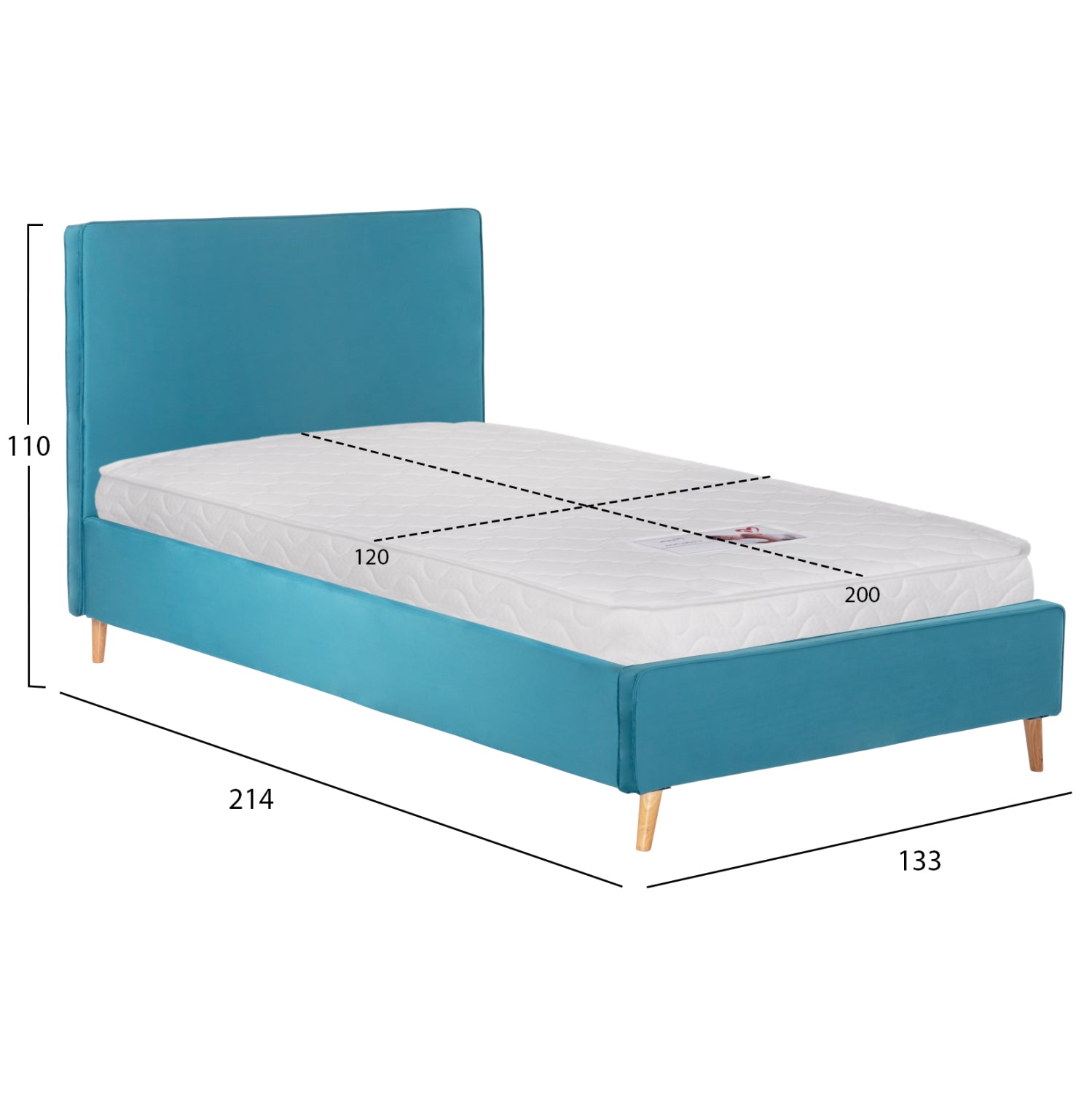 ΚΡΕΒΑΤΙ ΜΕ ΣΤΡΩΜΑ MAYLIN HM21281.02 ΤΙΡΚΟΥΑΖ ΒΕΛΟΥΔΟ--ΓΙΑ 120x200εκ - Pakobazaar