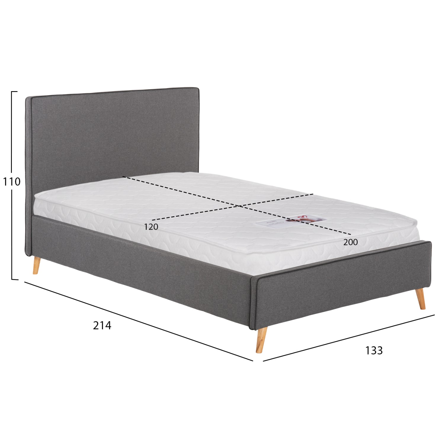 ΚΡΕΒΑΤΙ ΜΕ ΣΤΡΩΜΑ MAYLIN HM21281.03 ΓΚΡΙ ΥΦΑΣΜΑ--ΓΙΑ 120x200εκ