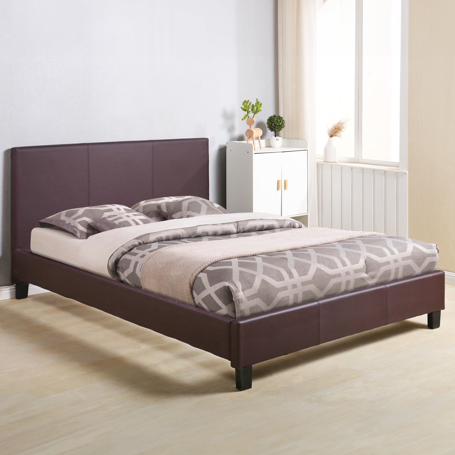 ΚΡΕΒΑΤΙ ΜΕ ΣΤΡΩΜΑ BECCA HM21283.02 ΚΑΦΕ PU--ΓΙΑ 150x200εκ