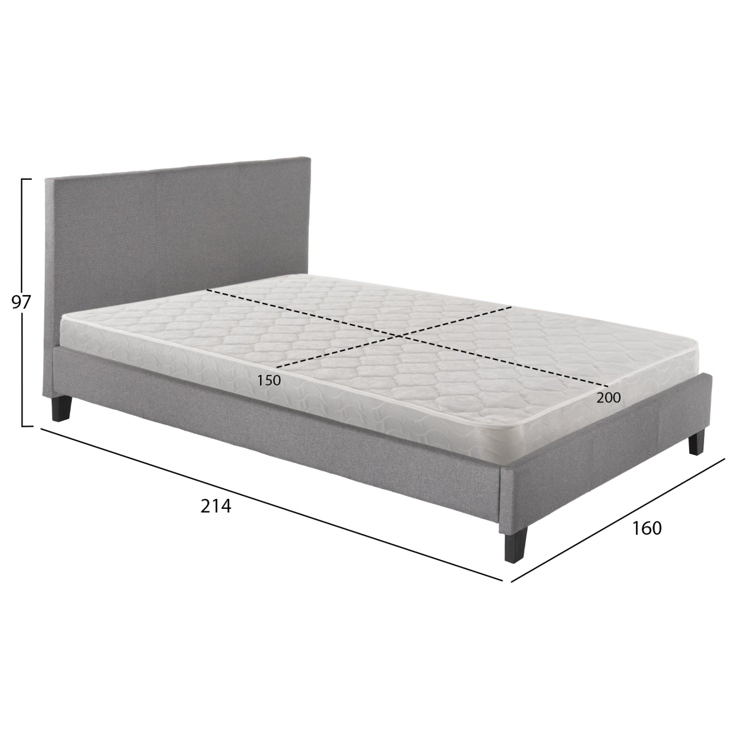 ΚΡΕΒΑΤΙ ΜΕ ΣΤΡΩΜΑ BECCA HM21283.04 ΓΚΡΙ ΥΦΑΣΜΑ--ΓΙΑ 150x200εκ - Pakobazaar