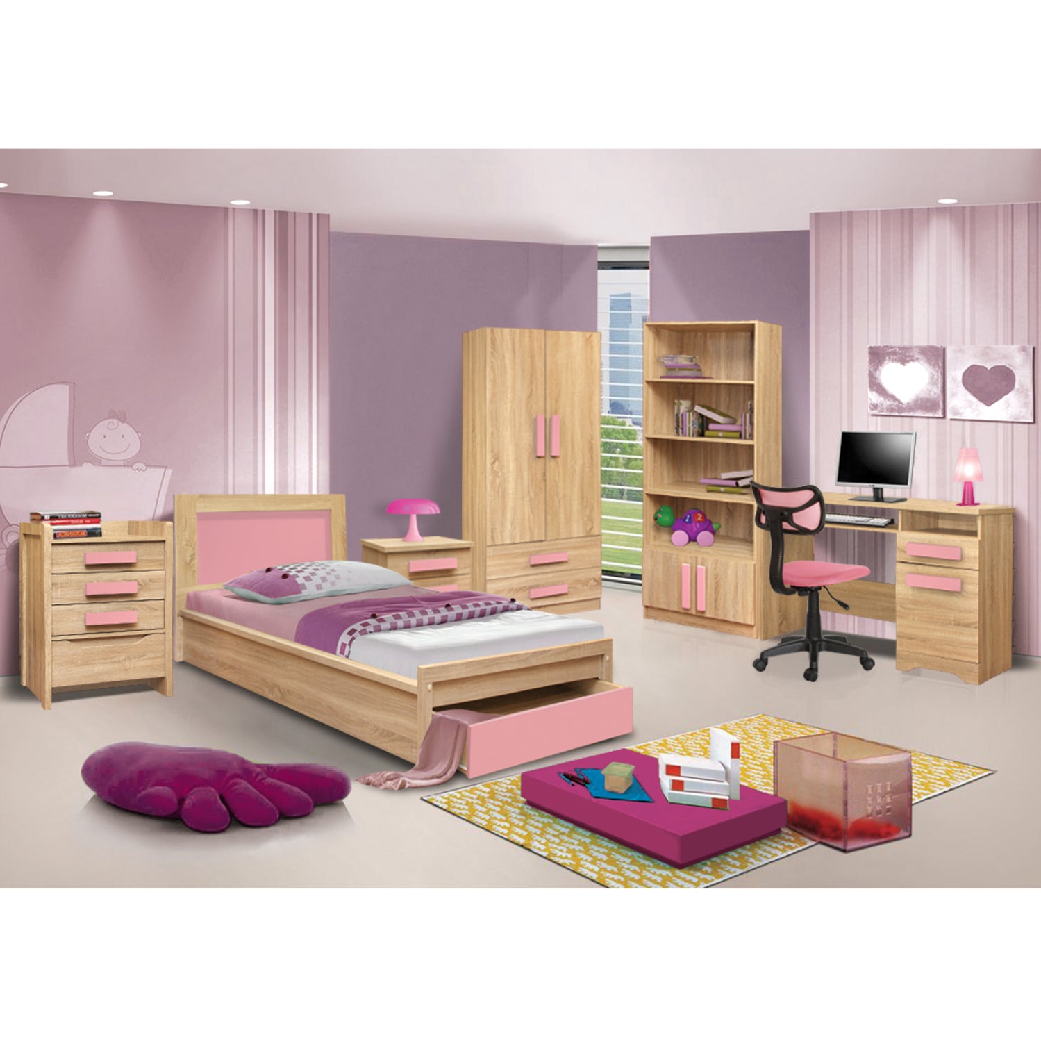 ΚΡΕΒΑΤΙ ΜΕ ΣΥΡΤΑΡΙ PLAYROOM HM330.02 SONAMA-ΡΟΖ 90Χ190εκ. - Pakobazaar