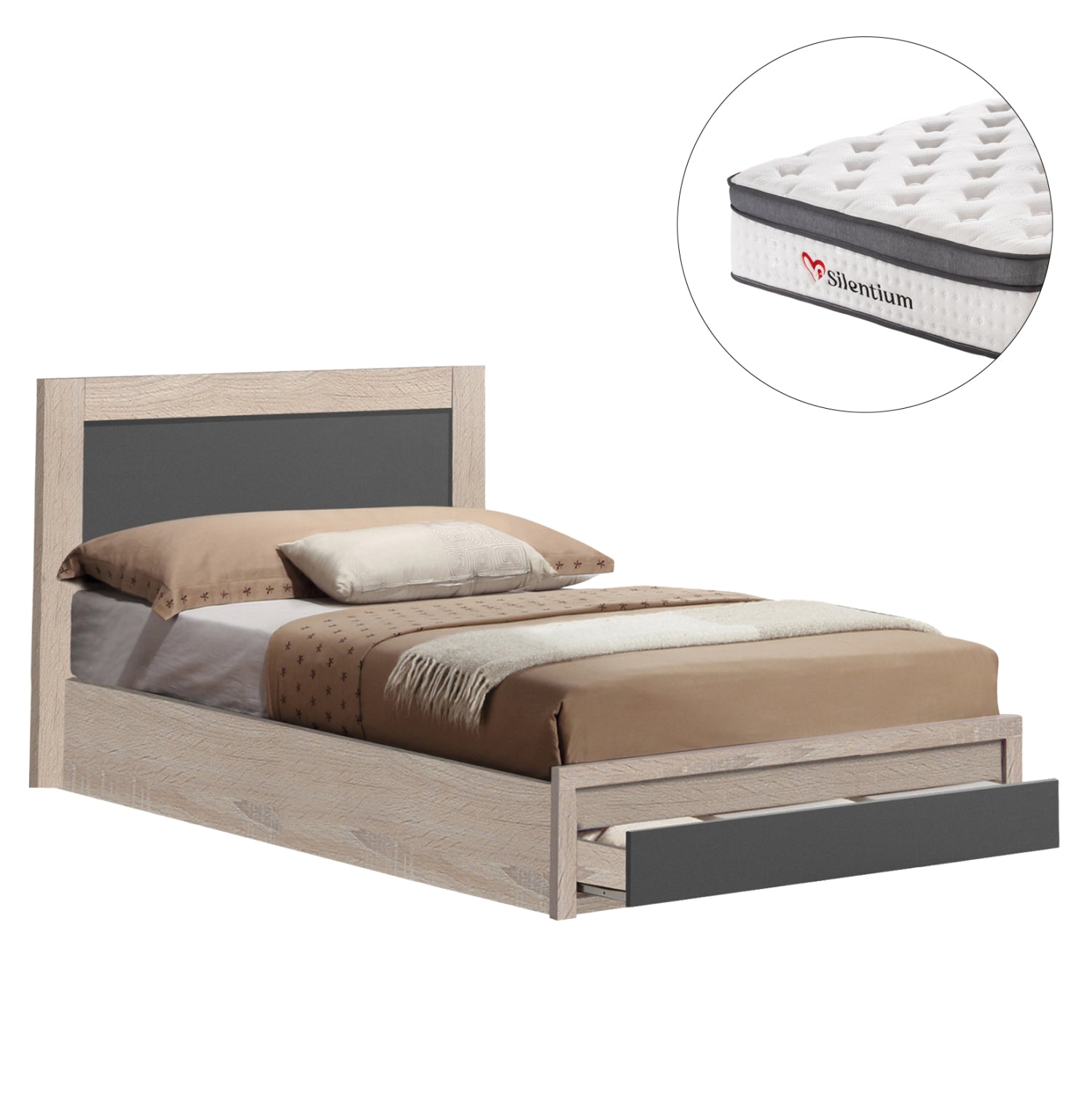 ΚΡΕΒΑΤΙ ΜΟΝΟ ΜΕ ΣΥΡΤΑΡΙ & ΣΤΡΩΜΑ MELANY HM10745.03 ΜΕΛΑΜΙΝΗ SONAMA/ΓΚΡΙ--ΓΙΑ 90x190εκ