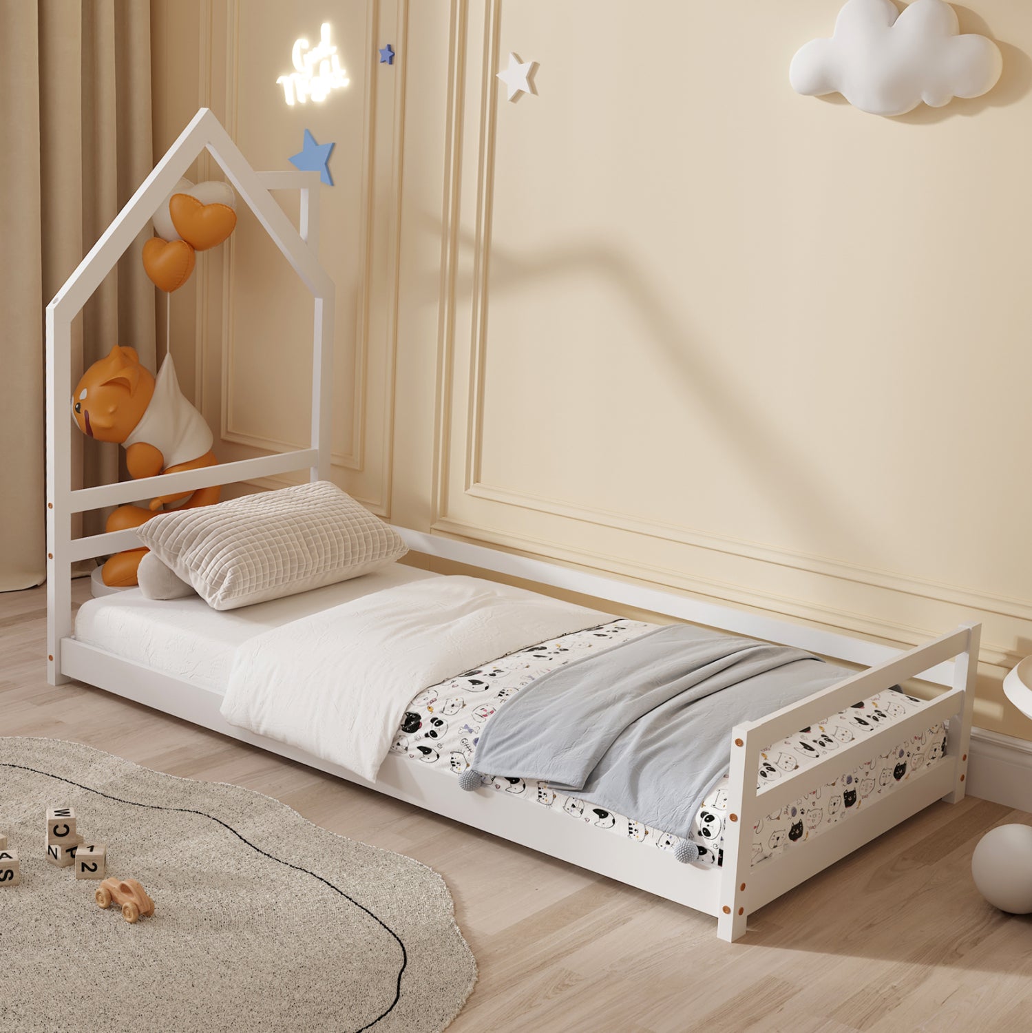 ΚΡΕΒΑΤΙ ΠΑΙΔΙΚΟ HOUSER HM676.03 τ.MONTESSORI ΞΥΛΟ ΠΕΥΚΟ ΛΕΥΚΟ- 190x90εκ - Pakobazaar