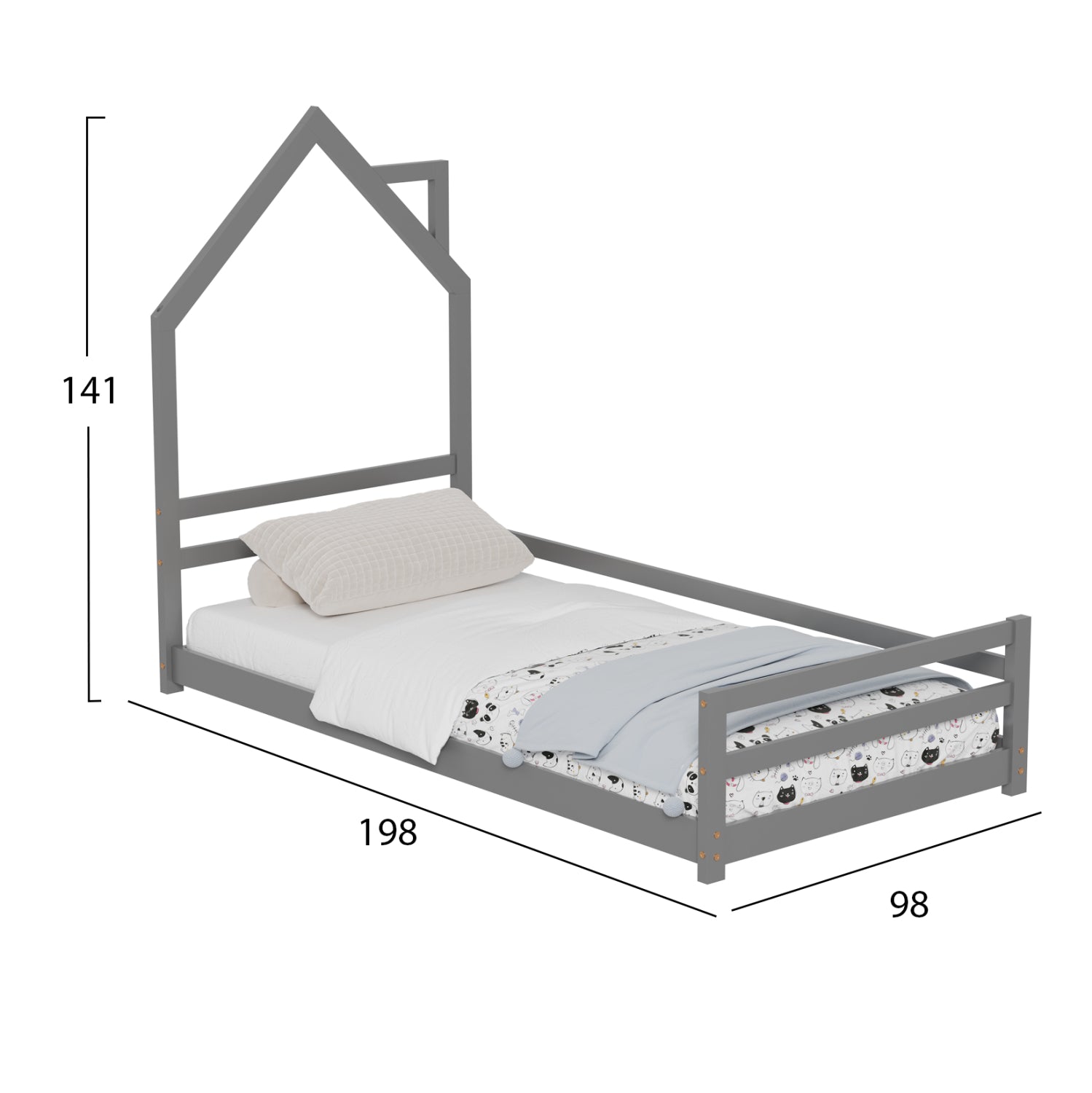 ΚΡΕΒΑΤΙ ΠΑΙΔΙΚΟ HOUSER HM676.05 τ.MONTESSORI ΞΥΛΟ ΠΕΥΚΟ ΓΚΡΙ- 190x90εκ - Pakobazaar