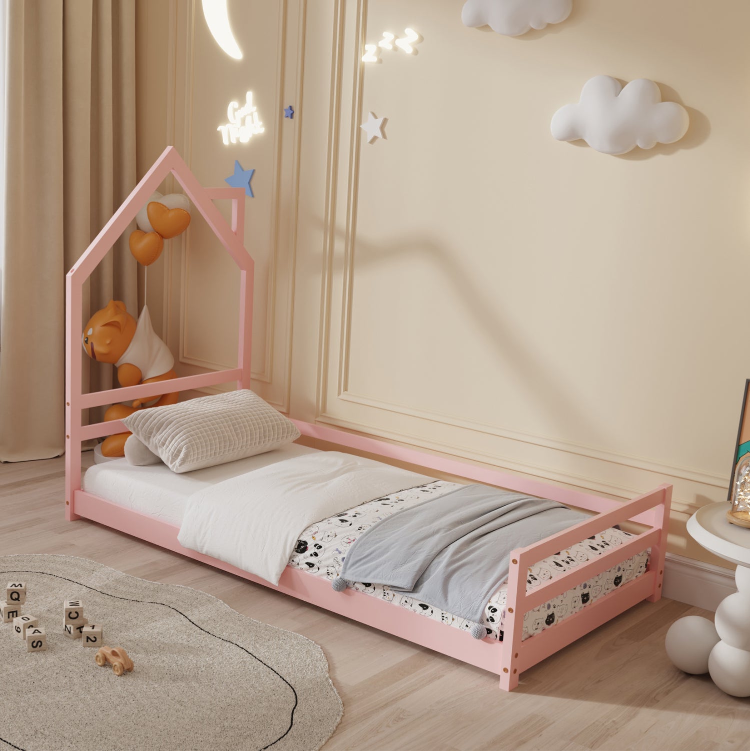 ΚΡΕΒΑΤΙ ΠΑΙΔΙΚΟ HOUSER HM676.06 τ.MONTESSORI ΞΥΛΟ ΠΕΥΚΟ ΡΟΖ- 190x90εκ - Pakobazaar
