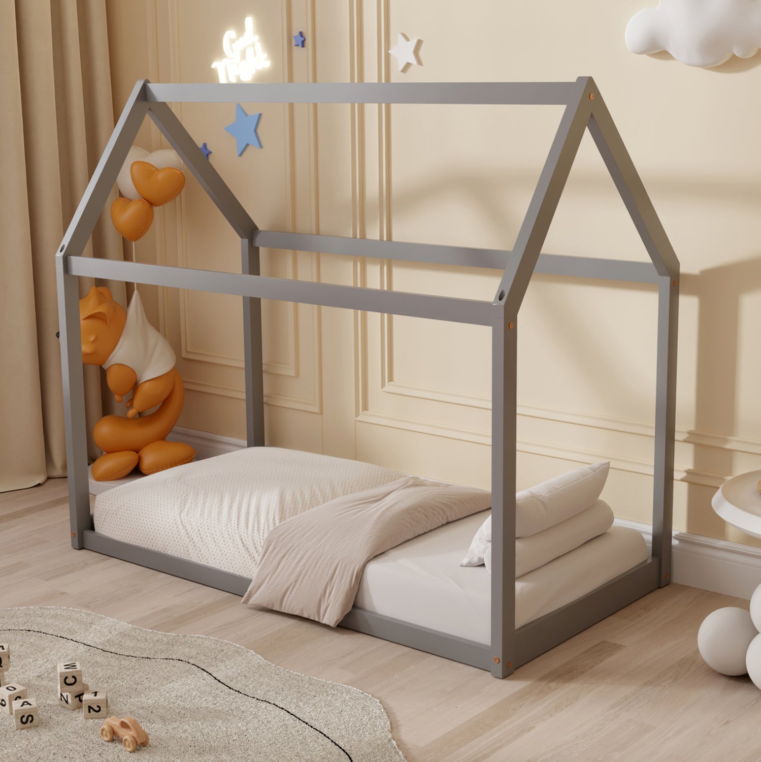 ΚΡΕΒΑΤΙ ΠΑΙΔΙΚΟ PEPE HM678.05 τ.MONTESSORI ΞΥΛΟ ΠΕΥΚΟ ΓΚΡΙ- 140x70εκ - Pakobazaar