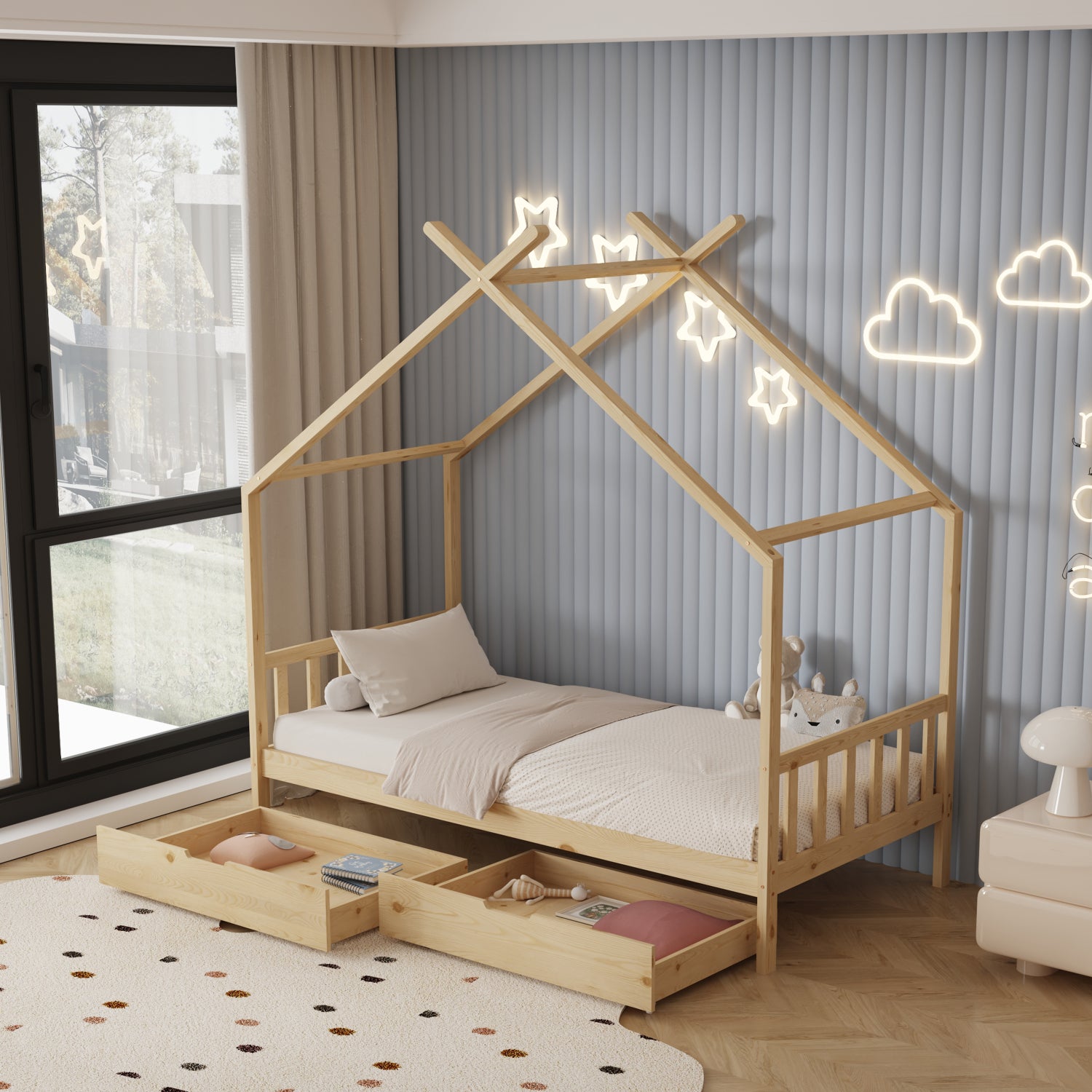 ΚΡΕΒΑΤΙ ΠΑΙΔΙΚΟ KLARICE HM680.01 τ.MONTESSORI-2 ΣΥΡΤΑΡΙΑ-ΞΥΛΟ ΠΕΥΚΟ ΦΥΣΙΚΟ-190x90εκ - Pakobazaar