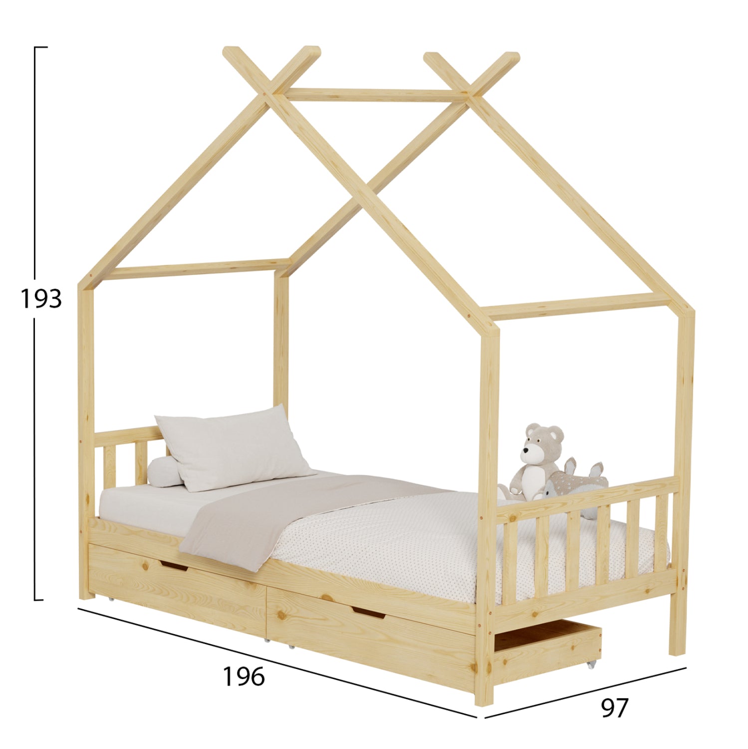 ΚΡΕΒΑΤΙ ΠΑΙΔΙΚΟ KLARICE HM680.01 τ.MONTESSORI-2 ΣΥΡΤΑΡΙΑ-ΞΥΛΟ ΠΕΥΚΟ ΦΥΣΙΚΟ-190x90εκ - Pakobazaar