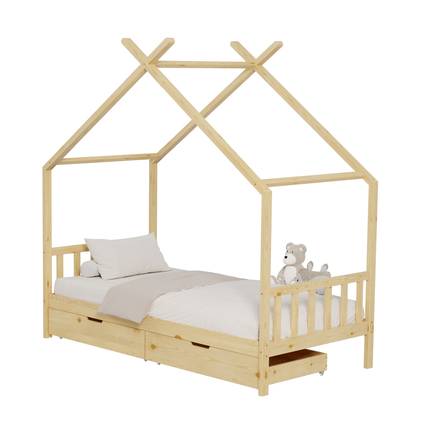 ΚΡΕΒΑΤΙ ΠΑΙΔΙΚΟ KLARICE HM680.01 τ.MONTESSORI-2 ΣΥΡΤΑΡΙΑ-ΞΥΛΟ ΠΕΥΚΟ ΦΥΣΙΚΟ-190x90εκ - Pakobazaar