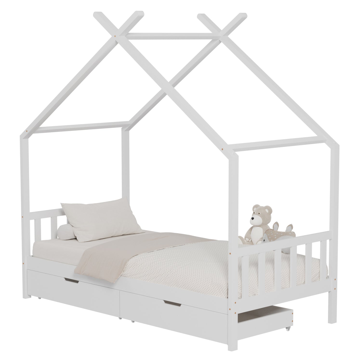 ΚΡΕΒΑΤΙ ΠΑΙΔΙΚΟ KLARICE HM680.03 τ.MONTESSORI-2 ΣΥΡΤΑΡΙΑ-ΞΥΛΟ ΠΕΥΚΟΥ ΛΕΥΚΟ-190x90εκ - Pakobazaar