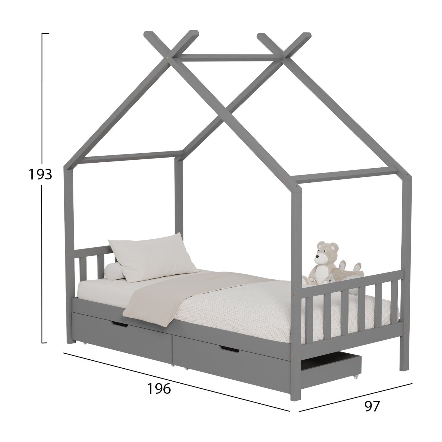 ΚΡΕΒΑΤΙ ΠΑΙΔΙΚΟ KLARICE HM680.05 τ.MONTESSORI-2 ΣΥΡΤΑΡΙΑ- ΞΥΛΟ ΠΕΥΚΟΥ ΓΚΡΙ-190x90εκ - Pakobazaar