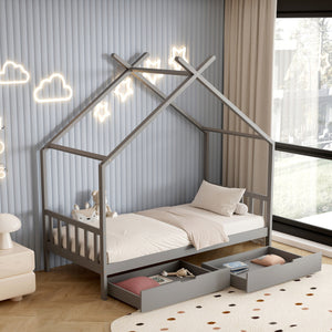 ΚΡΕΒΑΤΙ ΠΑΙΔΙΚΟ KLARICE HM680.05 τ.MONTESSORI-2 ΣΥΡΤΑΡΙΑ- ΞΥΛΟ ΠΕΥΚΟΥ ΓΚΡΙ-190x90εκ - Pakobazaar