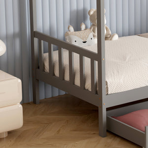 ΚΡΕΒΑΤΙ ΠΑΙΔΙΚΟ KLARICE HM680.05 τ.MONTESSORI-2 ΣΥΡΤΑΡΙΑ- ΞΥΛΟ ΠΕΥΚΟΥ ΓΚΡΙ-190x90εκ - Pakobazaar